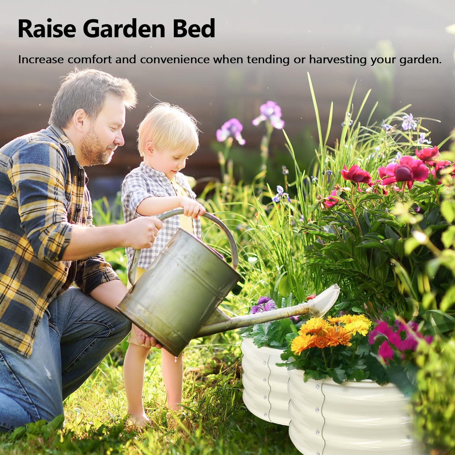 VINGLI 2 PCS Galvanized Raised Garden Beds Outdoor, 2x2x1ft Round Raised Planter Boxes Outdoor, Metal Raised Garden Bed for Vegetables (White)