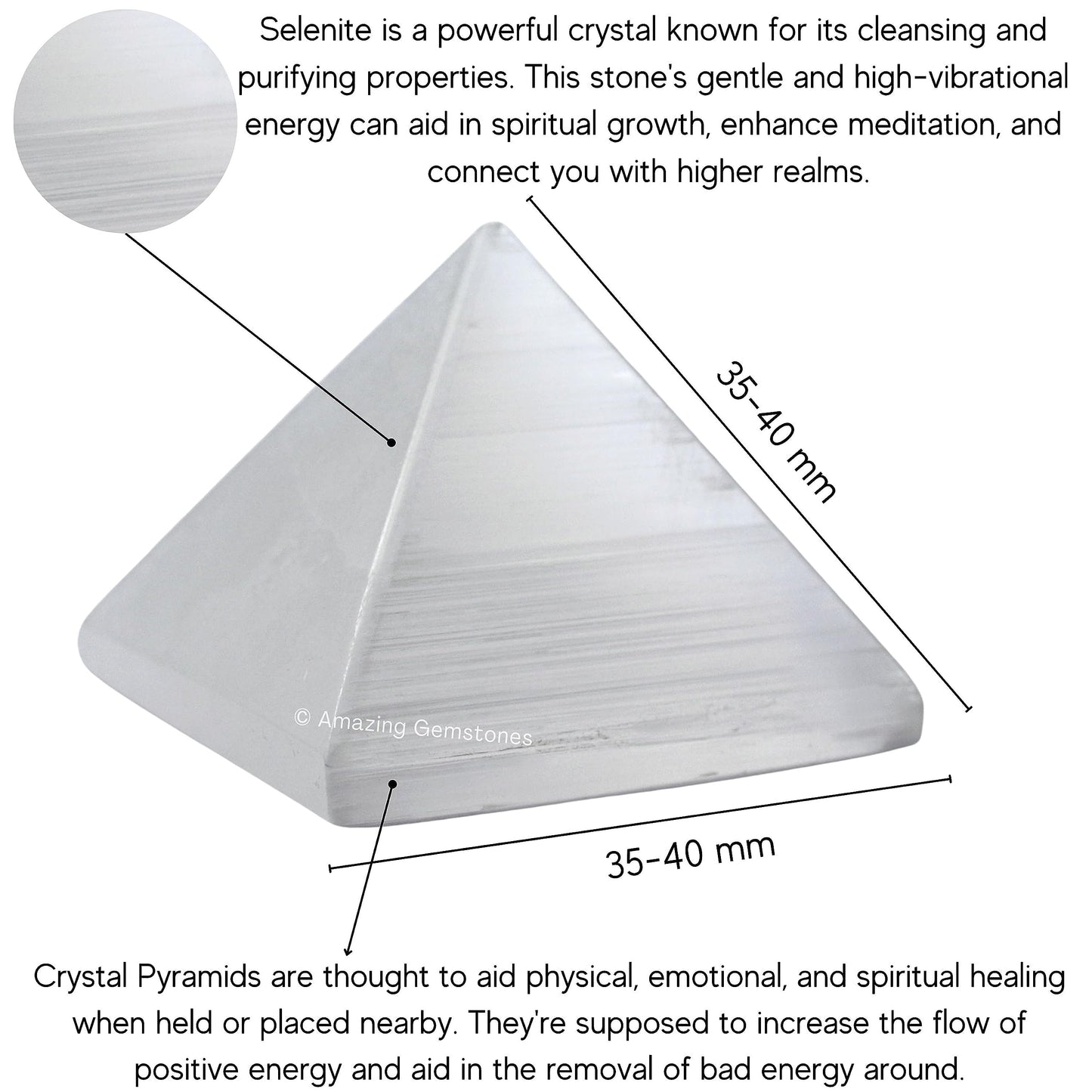Amazing Gemstone Selenite Pyramid Crystal Healing Stones - 1.5" Great Pyramid Figurine of Natural Stone Pyramid for Meditation, Reiki, Chakra Balancing and Crystal Pyramids Grid