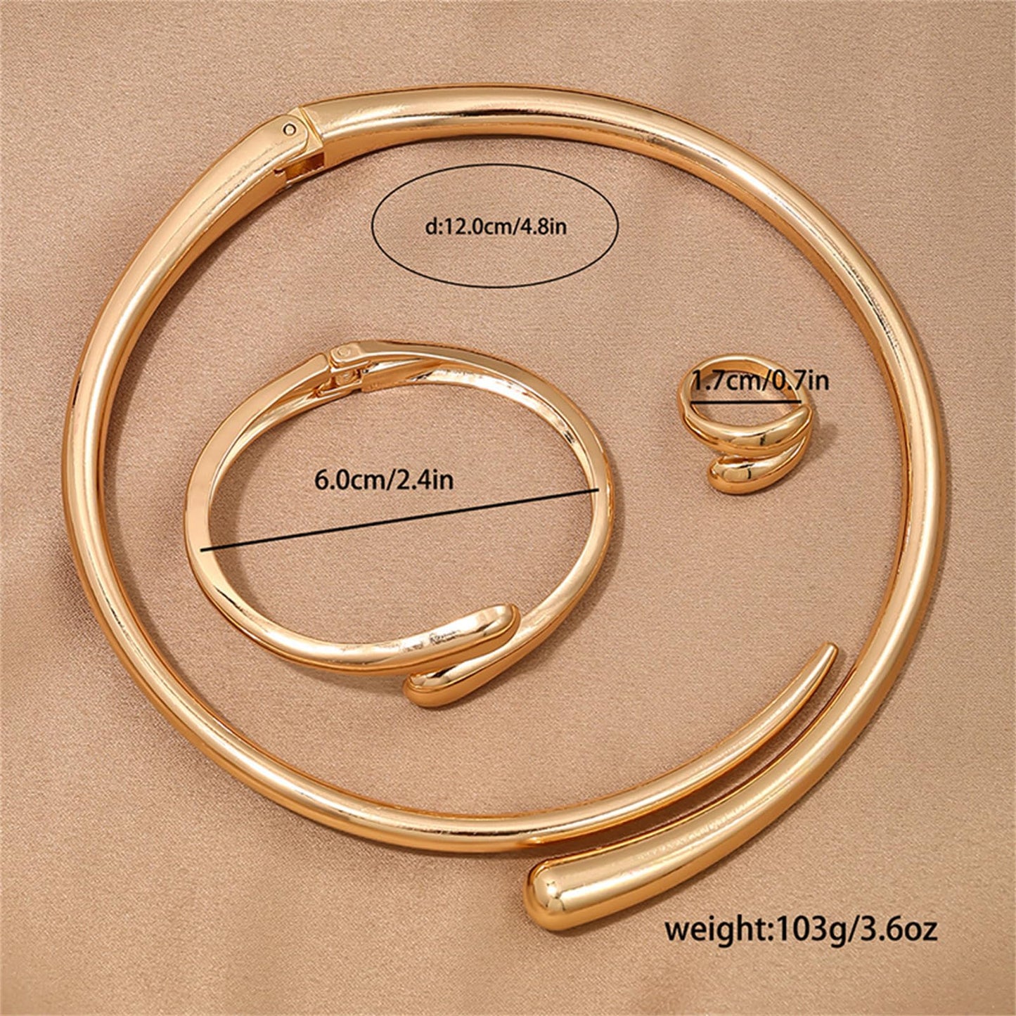 Hcrohihit Chunky Thick Cuff Bangle Bracelet for Women,Minimalist Adjustable Open Cuff Bracelet and Ring Collar Set,Polished Statement Cuff Bangle,Fashion Jewelry (C Gold)