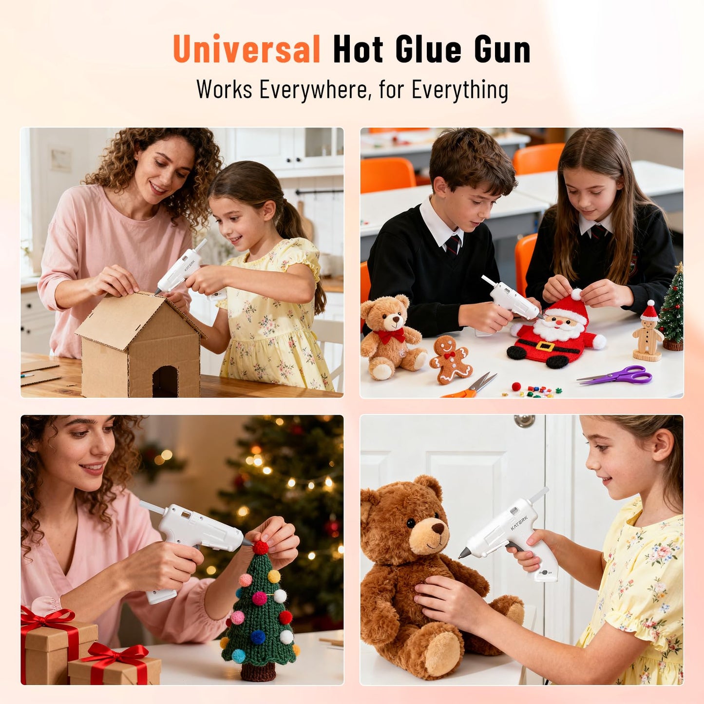 Katerk 3.7V Cordless Hot Glue Gun Kit, 90s Fast Heating, Mini Glue Gun with 15 Glue Sticks, USB-C Rechargeable with 2000mAh Built-in Battery, Ideal for DIY, Gift Making,School Crafts & Repairs (White)