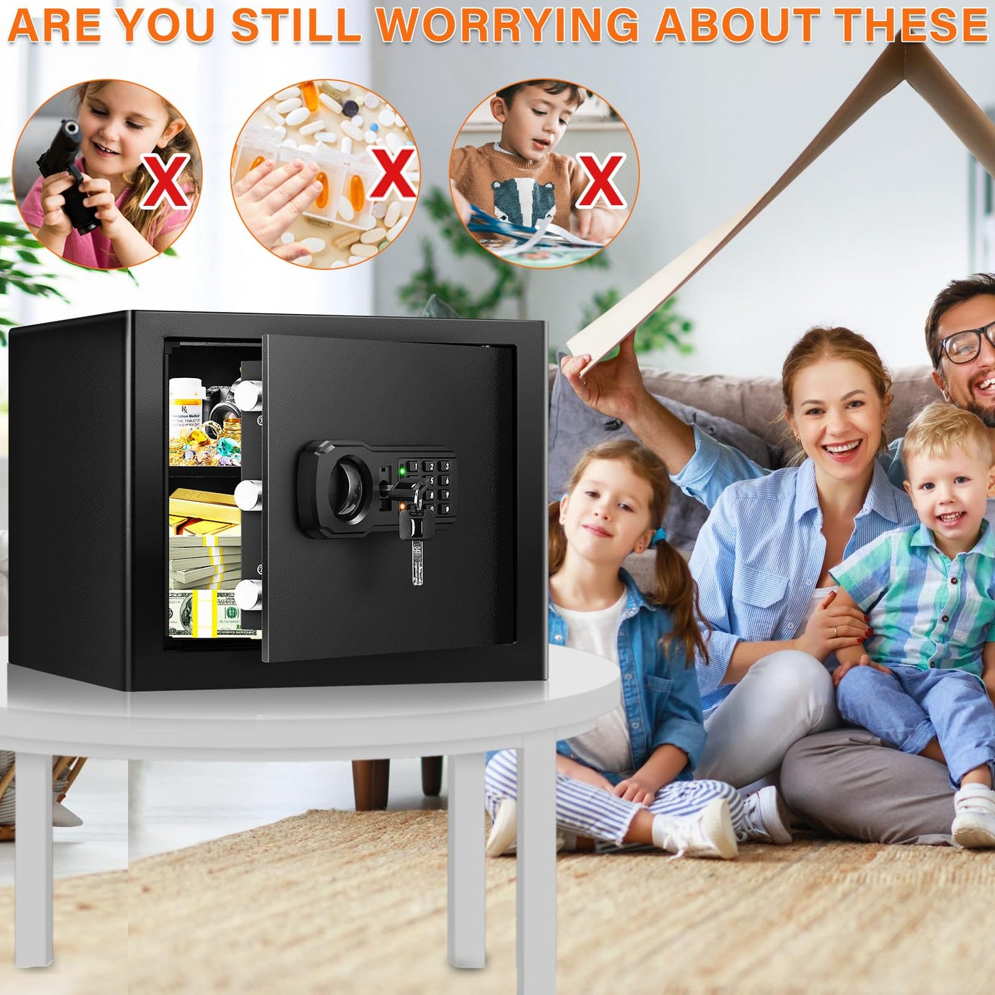 9.84"H Small Safe Box for Personal Privacy, 1.2 Cu Ft Security Safe with Fireproof Money Bag, Digital Safes with Combination Lock and Removable Shelf for Home Money Cash Medicine Documents