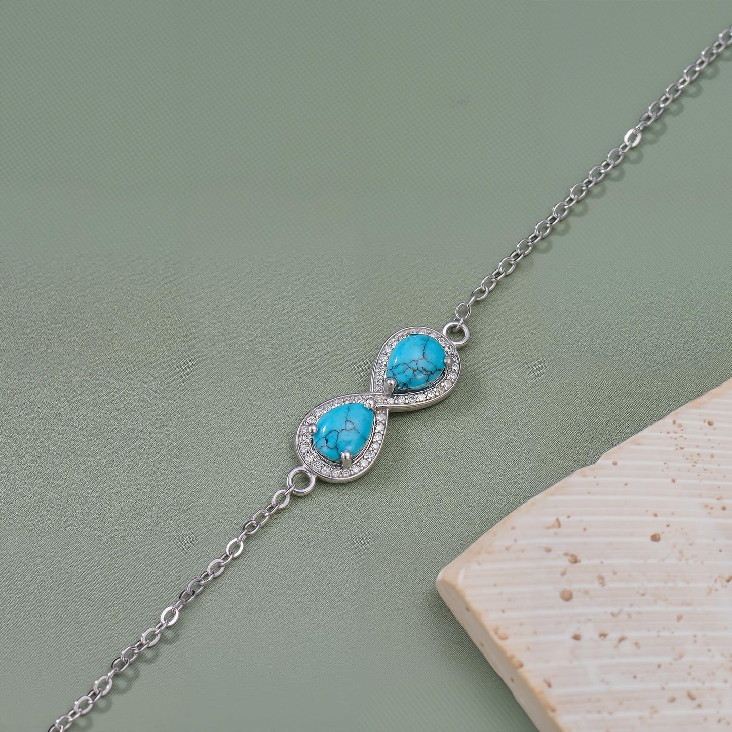 PEIMKO 925 Sterling Silver Infinity Symbol Turquoise Exquisite Bracelet Boho Style Bracelet Jewelry Gifts for Women Mother-3