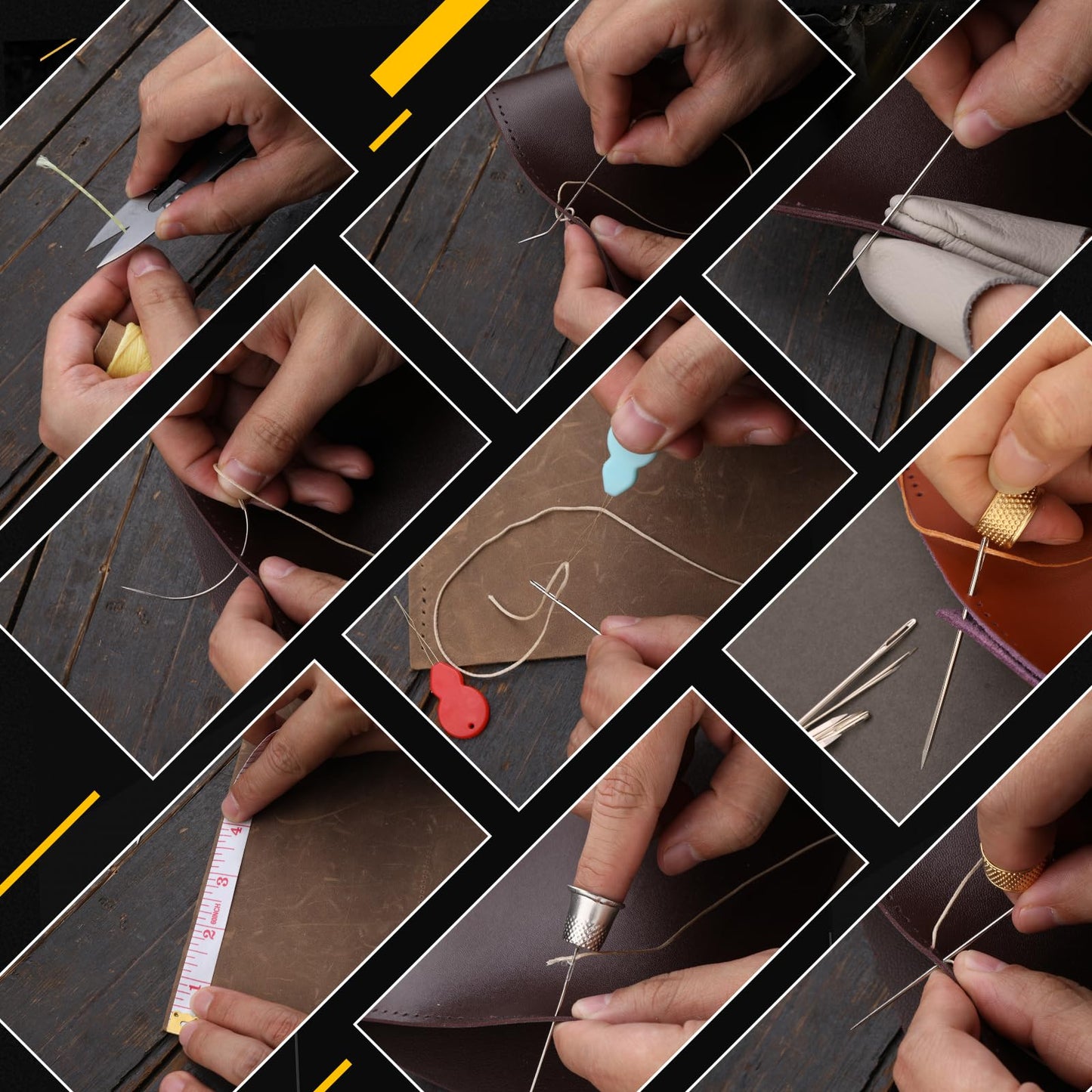 MORFEN 56Pcs Leather Stitching Punch Kit, Sewing Kit with 4mm Prong Sewing Hole Punch Waxed Thread Hand Sewing Stitching Needles Leatherworking Tools for Beginners DIY Leather Crafting