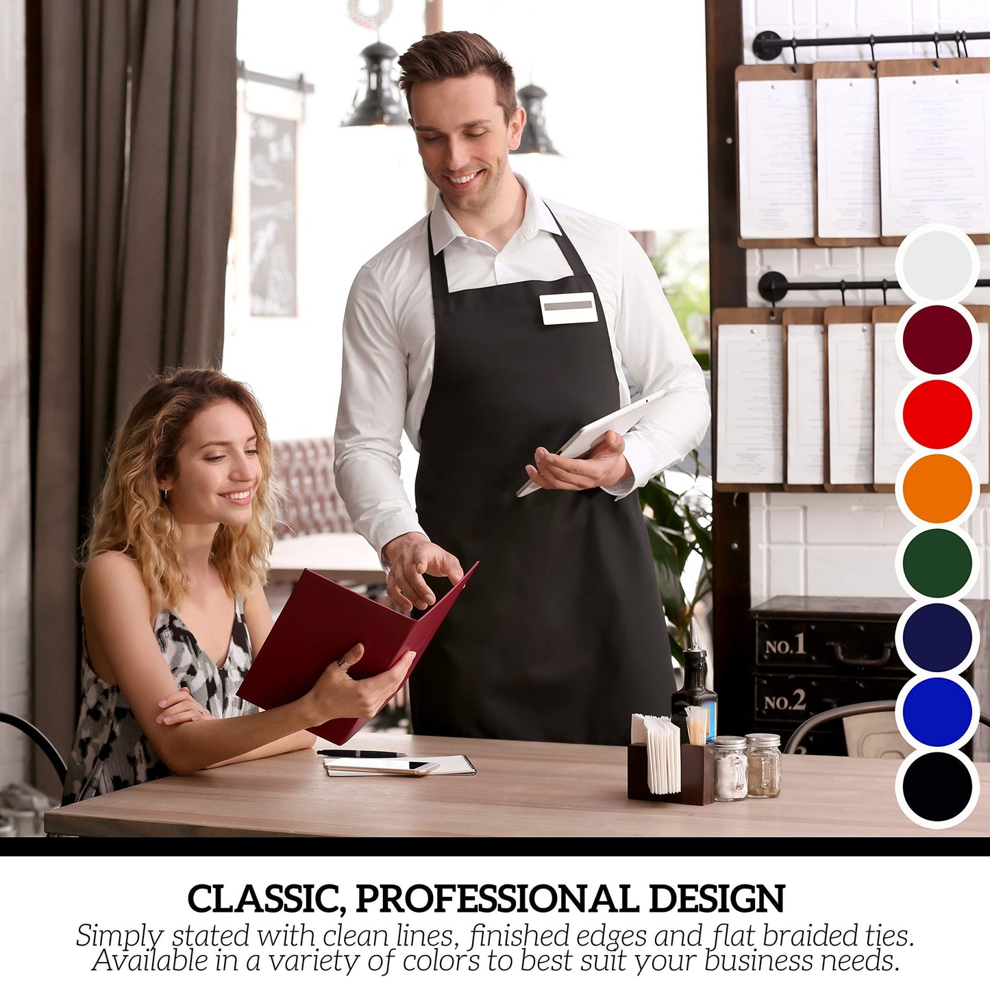 GREEN LIFESTYLE 12 Pack Bib Apron - Unisex Black Aprons, Machine Washable Aprons for Men and Women, Kitchen Cooking BBQ Bulk (Pack of 12, No Pockets, Black)