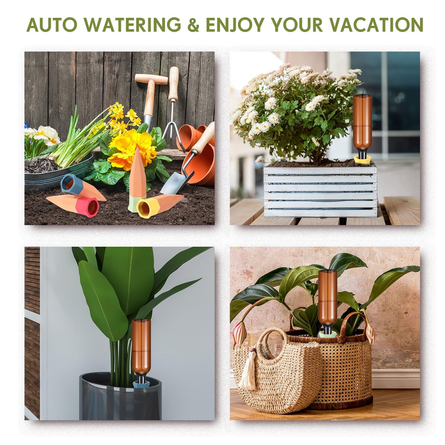 Baderke 8 Pcs 4 Set Plant Watering Devices, Terracotta Watering Spikes with 25 oz Plastic Wine Bottles, Slow Release Vacation Insert Automatic Plant Waterer Devices for Indoor Outdoor