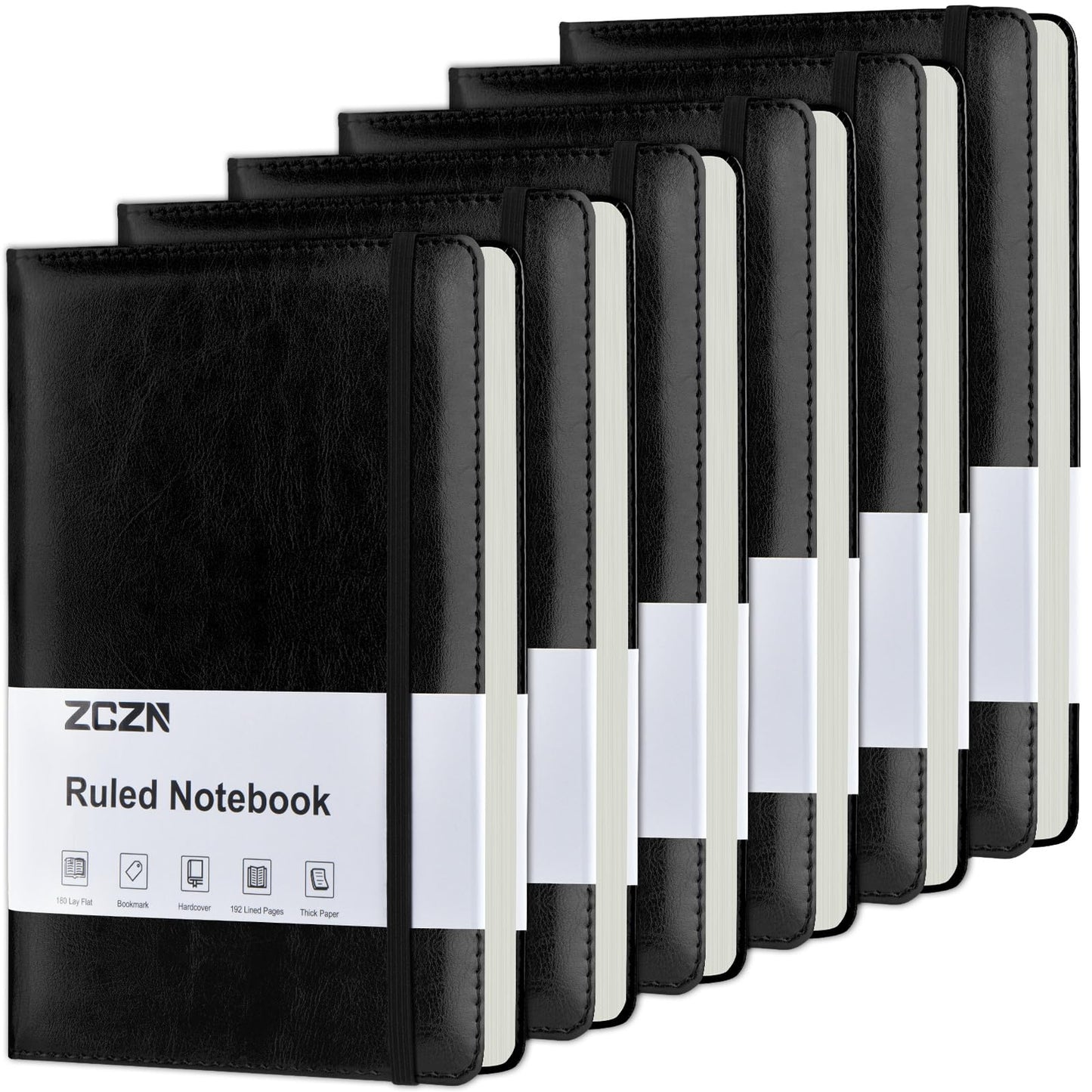 ZCZN Lined Journal Notebooks for Work, 5.5x8.3 in, 192 Pages, Hardcover Leather A5 Journals for Writing, Diary & Travel, College Ruled Journaling Notebooks for School, Office, Home (Black*6)