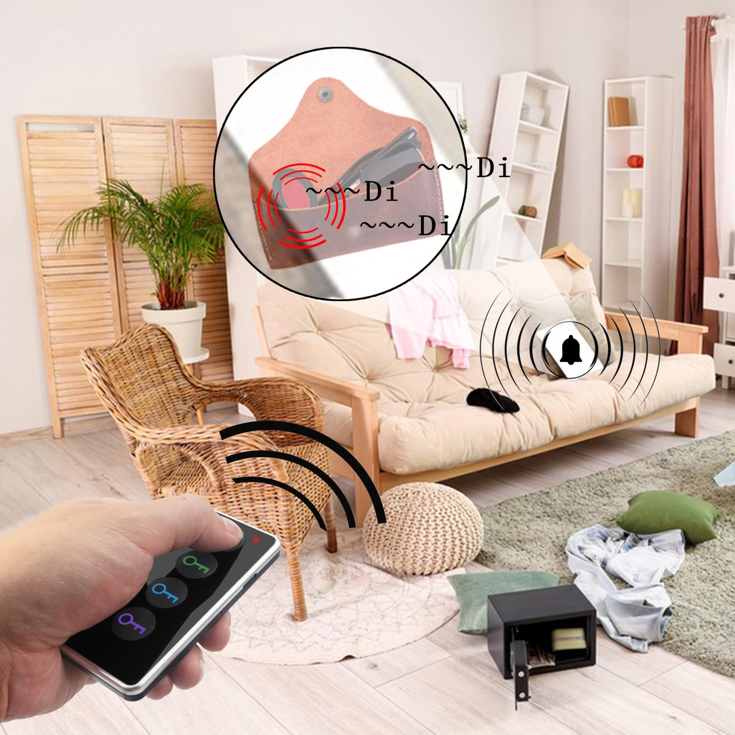Key Finder Locator, 80dB Wireless Remote Item Tracker, RF Finder for Key, Pet, Luggage, Wallet, Phone, 131ft / 40M Working Range, 1 RF Transmitter & 4 Receivers & Flashlight