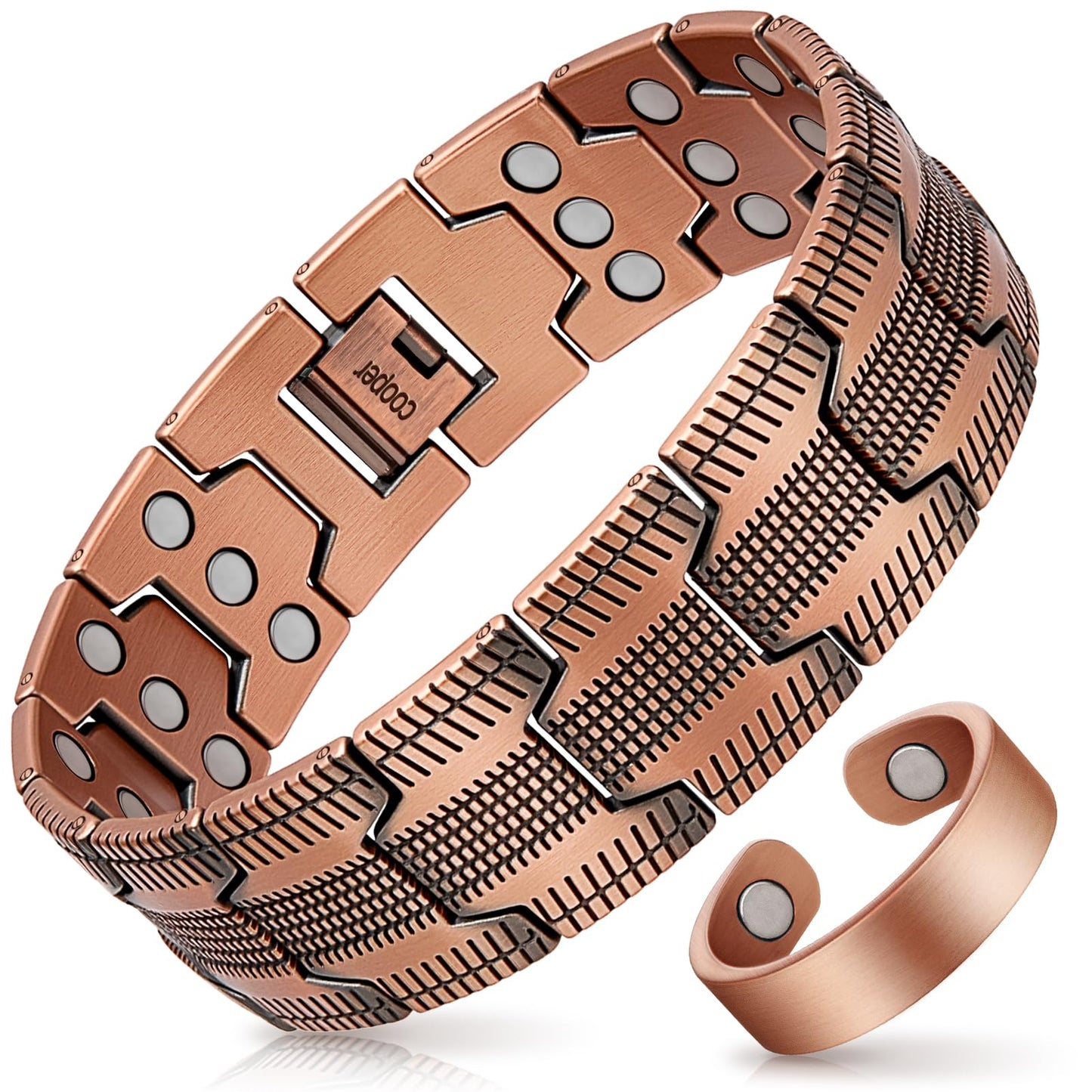 Mahnco Copper Bracelet for Men, 3X Ultra Strength 99.99% Pure Copper Magnetic Bracelets with Magnets,Magnetic Jewelry with Adjustable Sizing Tool