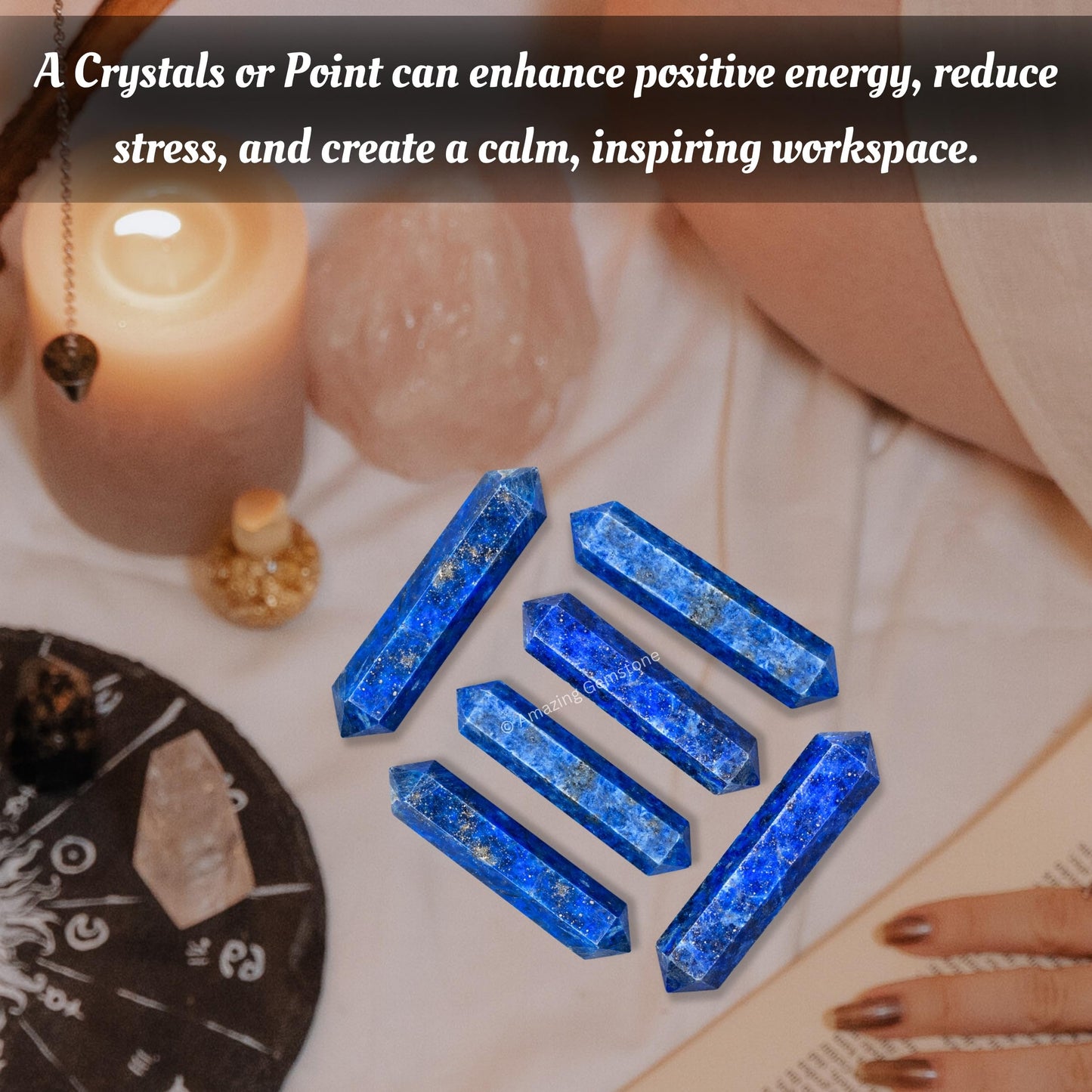 Amazing Gemstone Lapis Lazuli Crystal Points Bulk Healing Crystals & Stones - Pack of 3 Double Terminated Healing Wand Point Bulk Crystals for Crafts, Crystal Grid, DIY Work - Premium Crystals