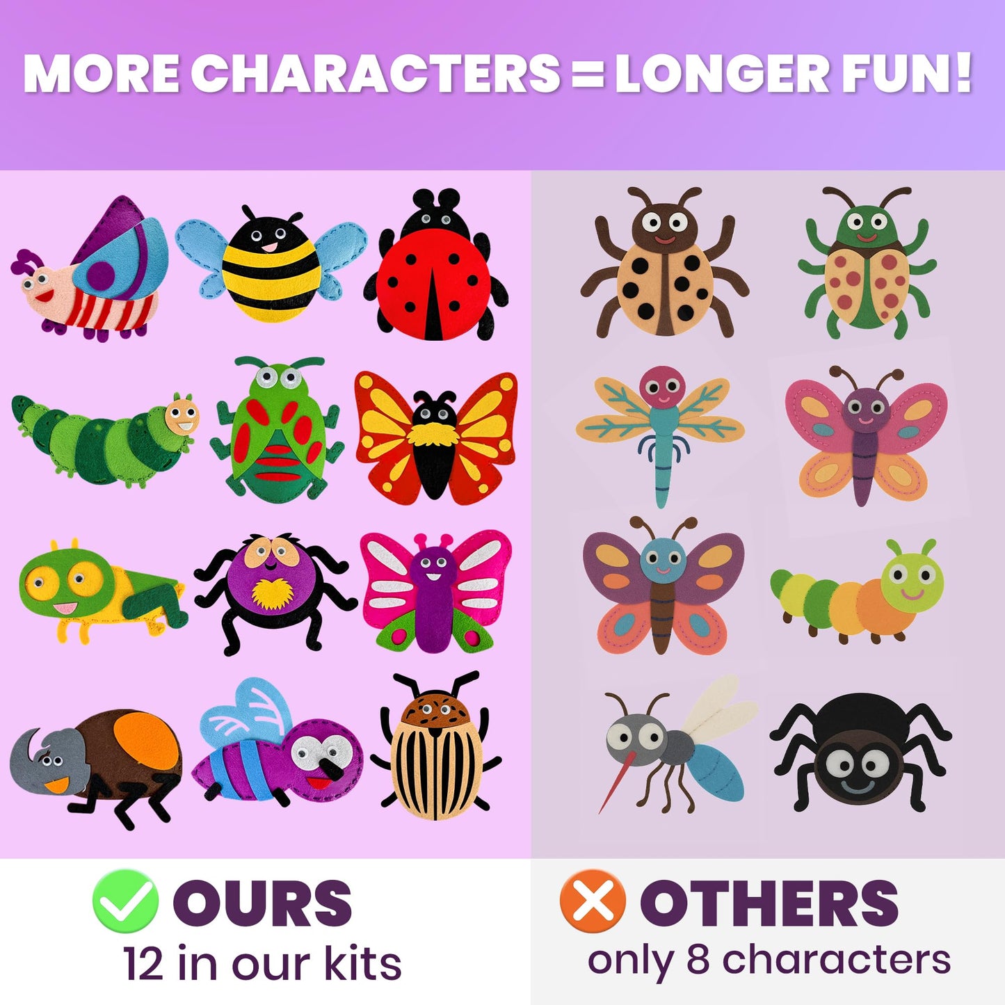 QUOKKA Kids Crafts Ages 4-8, DIY Beginner Needle and Thread Kit - 12 Bugs & Insects Sewing Kit Basic - Fun Art Crafts for Kids Ages 6-8 Girls Boys - Plastic Needles, Scissors - 6+ Year Old Girl Gifts