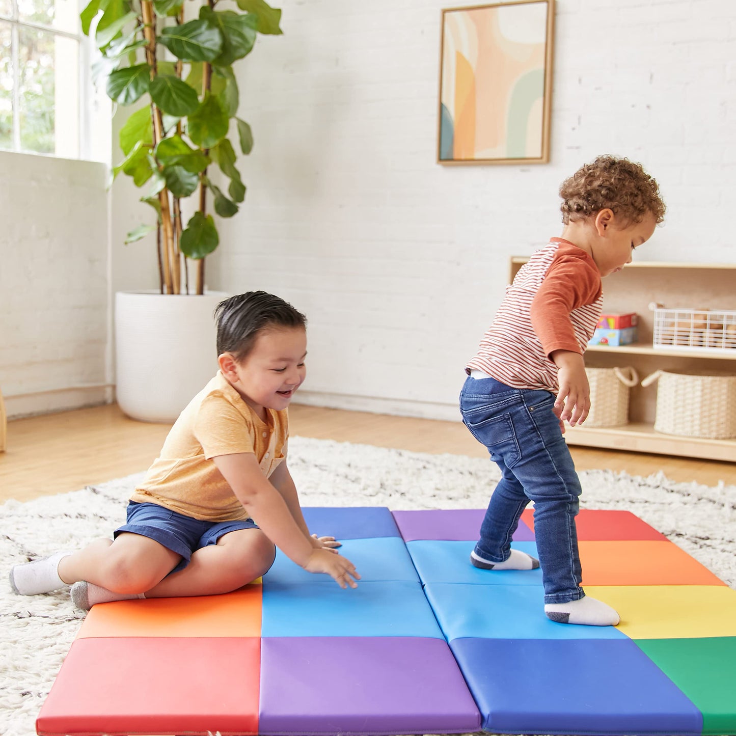 ECR4Kids SoftZone Square Dance Folding Activity Play Mat, 48in Square, Baby Essentials, Assorted