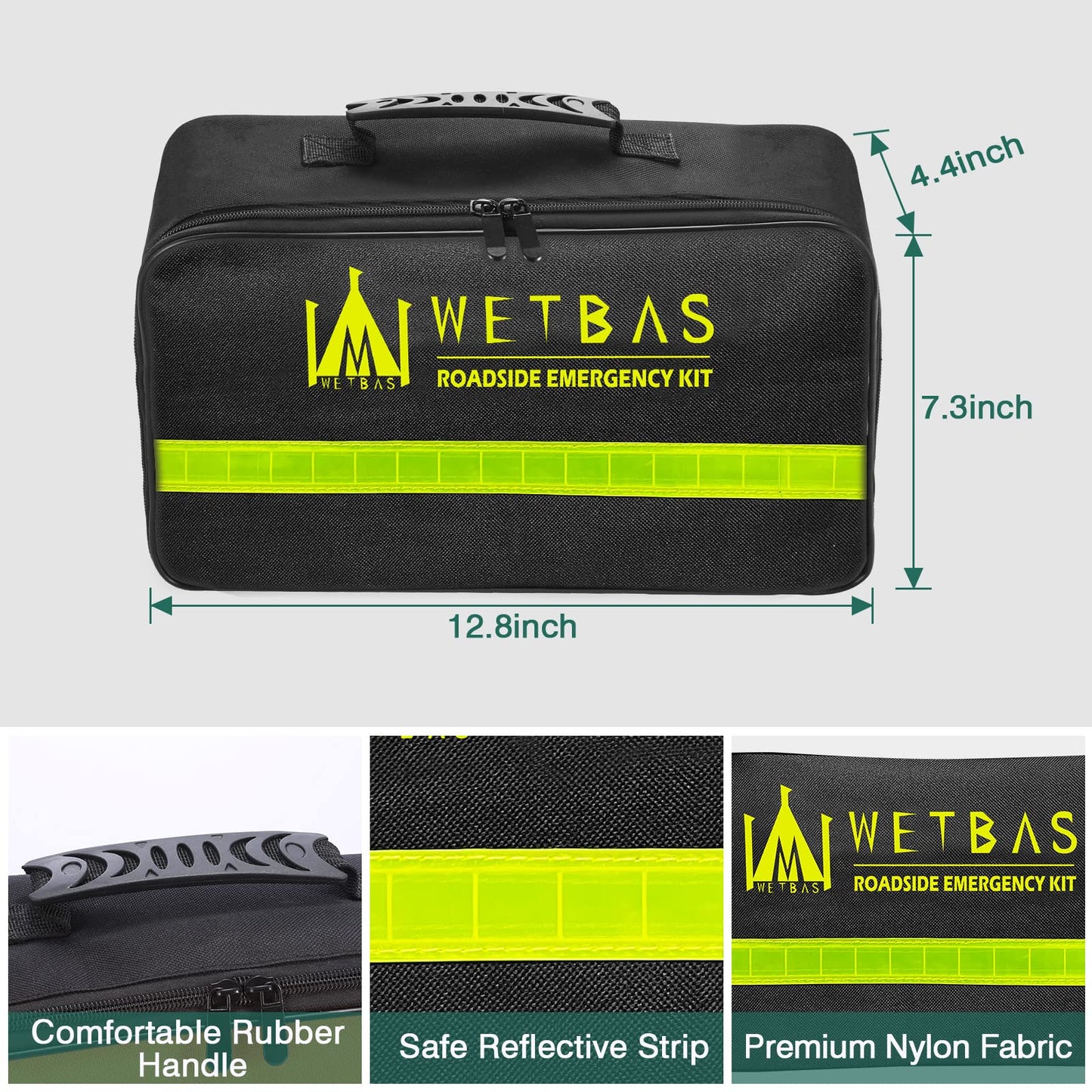 WETBAS Car Roadside Emergency Kit, Auto Vehicle Safety Emergency Road Side Assistance Kits Essentials, with Jumper Cables, Safety Hammer, Reflective Warning Triangle