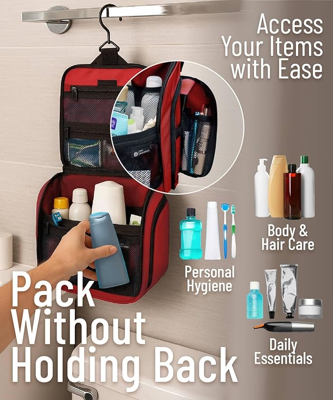 DD D&D Wanderlust D&D Hanging Travel Toiletry Bag for Men and Women – Cosmetics, Makeup and Toiletries Organizer Kit with 10 Compartments
