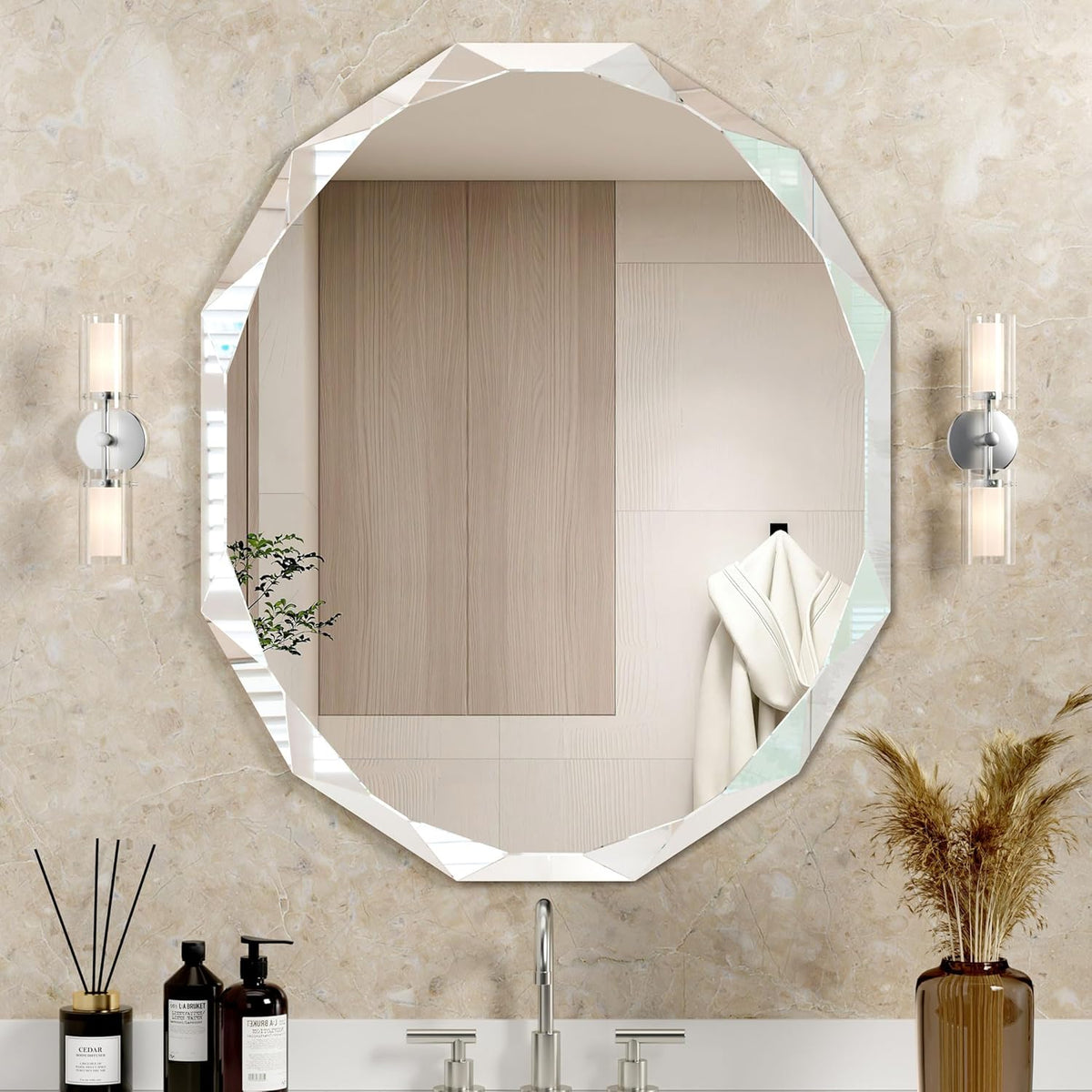 Bathroom Mirrors for Over Sink, Round Frameless Mirrors for Wall, 30x36 Inch Beveled Bathroom Mirror, Bathroom Vanity Circle Mirror for Bedroom Living Room Entryway Home Decor