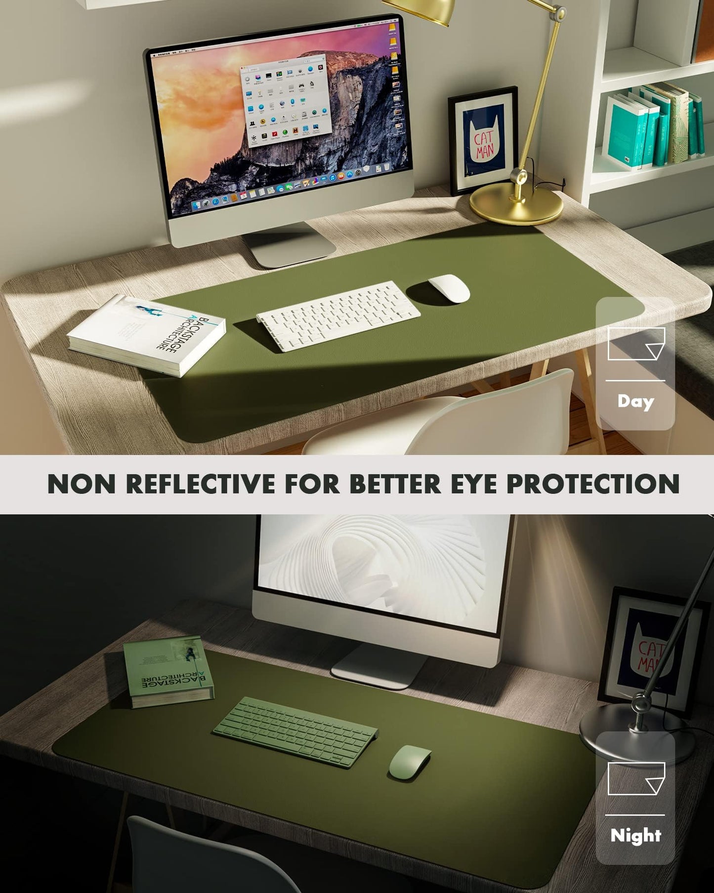 YSAGi Double-Sided Desk Pad, 31.5"x15.7"Leather Desk Mat, Eco Cork Desk Pad Protector,Large Mouse Pad,Waterproof Desk Blotter for Office/Home(Olive Green)