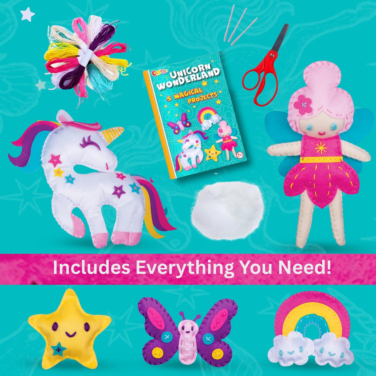 Magical Unicorn Sewing Kit for Girls 7+ - Create 5 Adorable Felt Animals & a Cozy Pillow - Fun, Easy, and Educational DIY Craft
