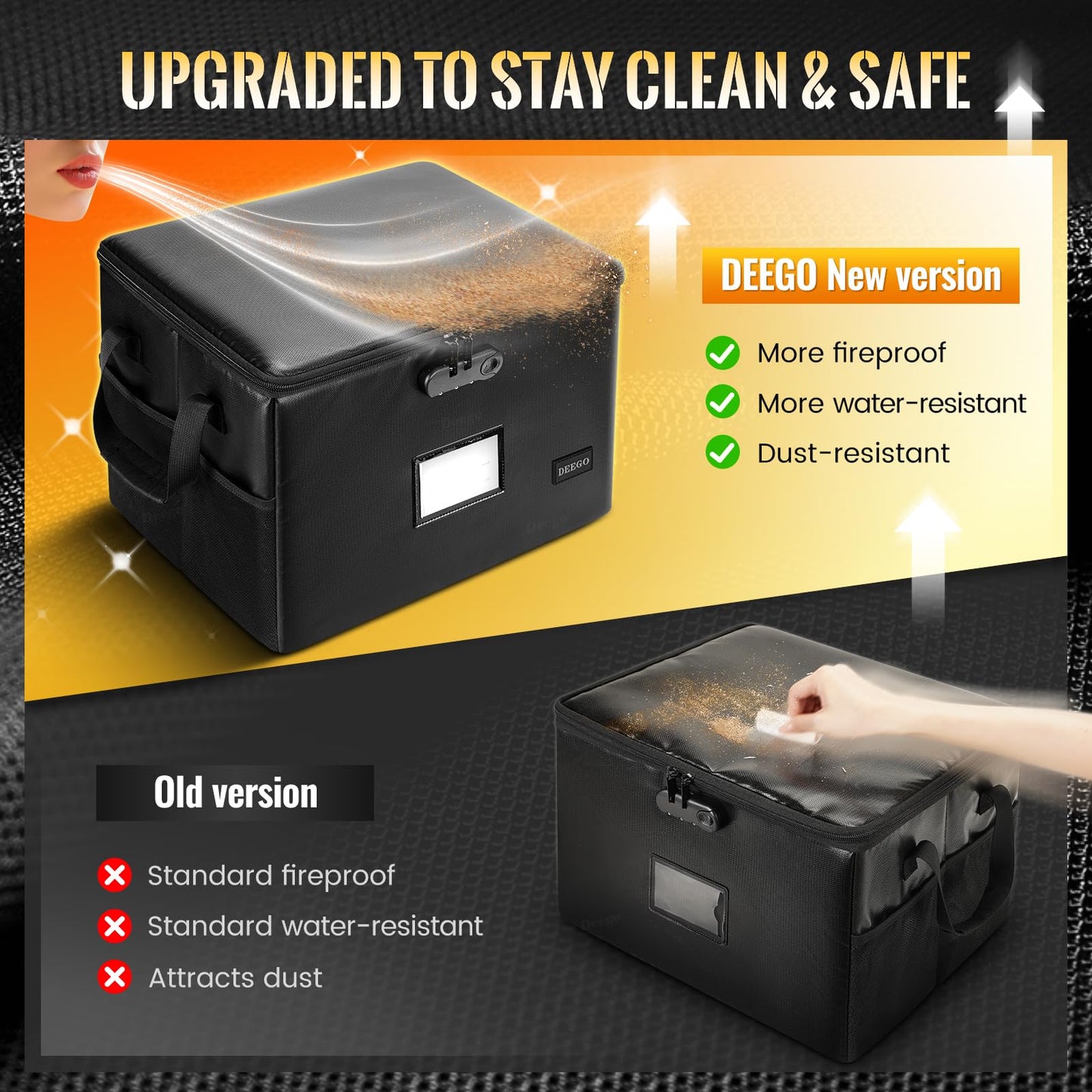 DEEGO Fireproof Document Box, Water-Resistant File Organizer Box with Lock for Document Safe, Collapsible File Organizer with Handle, Filing Cabinets for Home Office for Hanging Letter/Legal Folder