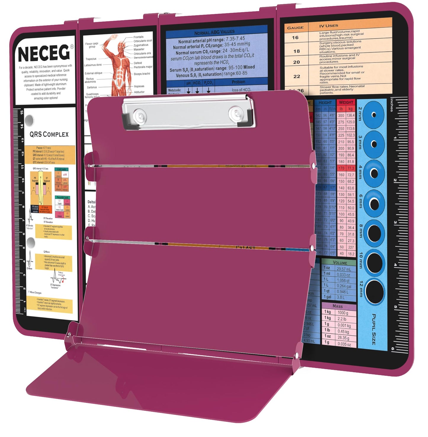 Nursing Clipboard Foldable-4 Layers Aluminum Nurse Foldable Clipboard Nursing Medical Edition Cheat Sheets, Pocket Size Pen Clip for Nurses Students School and Doctors- Wine