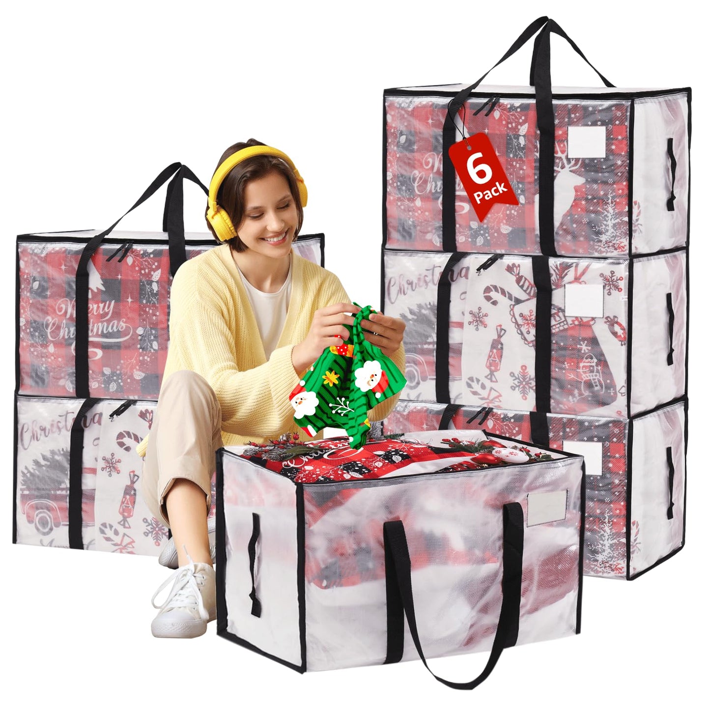 Moving Bags Heavy Duty Extra Large, Alternative for Moving Boxes & Moving Supplies,Clear Storage Bins with Lids, Plastic Packing Tote, Storage Bags for Clothes with Handles & Zippers(Clear, 6 Pack)
