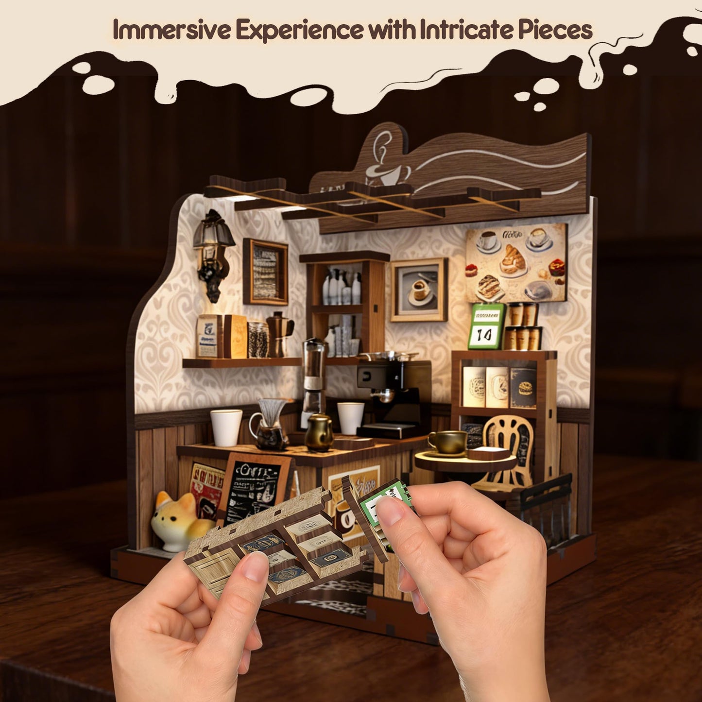 Soothee DIY Miniature Kit - 3D Puzzles for Adults & Teens, Book Nooks and Model Building Kits for Bookshelf Decor, Relaxing Craft & Unique Gift for Craft Lovers (Country Cafe)