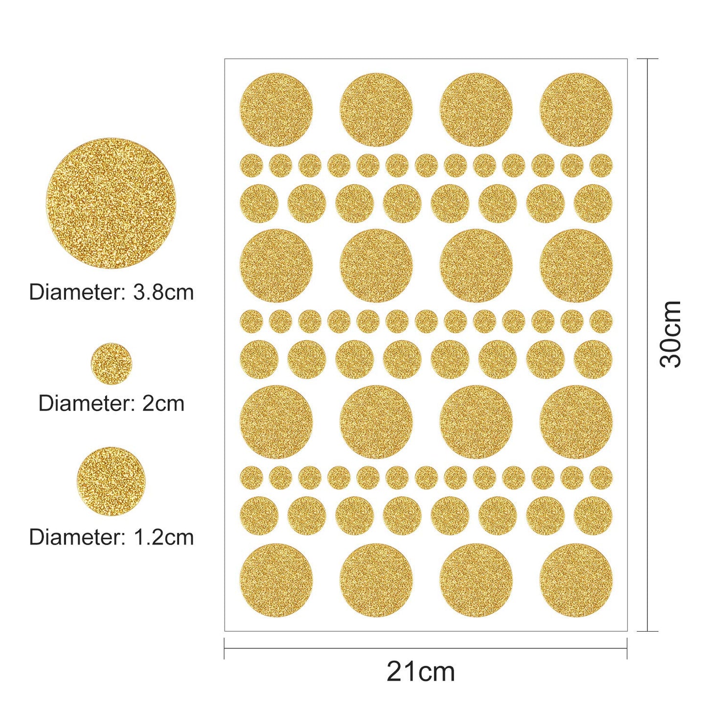 Outus 8 Sheet 632 Pieces Sparkle Round Gold Dot Stickers Foil Glitter Circle Stickers Assorted Size Labeling Sticker for Behavior Chart, Classroom, Office, Planner, Art DIY