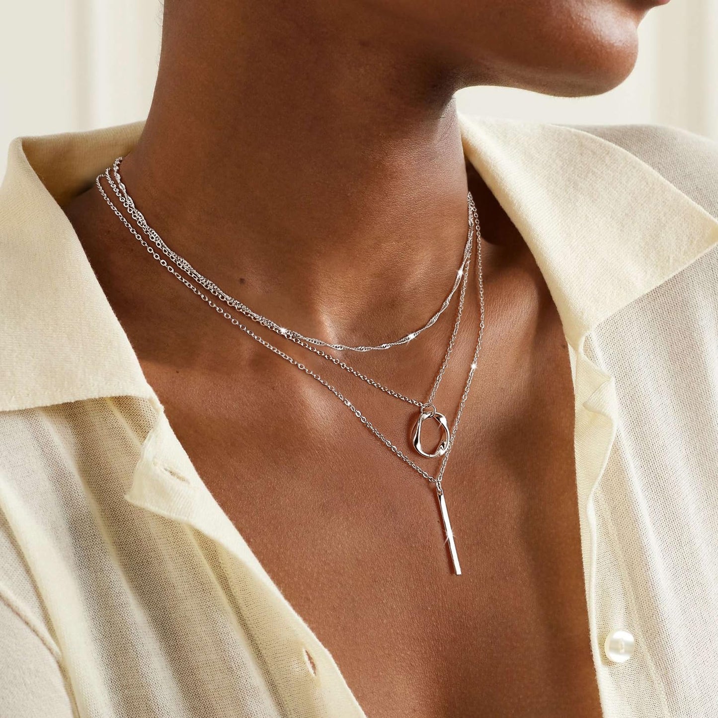 Feskive Layered Gold Necklaces for Women Dainty 14k Gold/Silver Plated Stackable Choker Necklaces for Women Trendy Cuba Cross Circle Pendant Necklaces Set Jewelry Gifts for Women