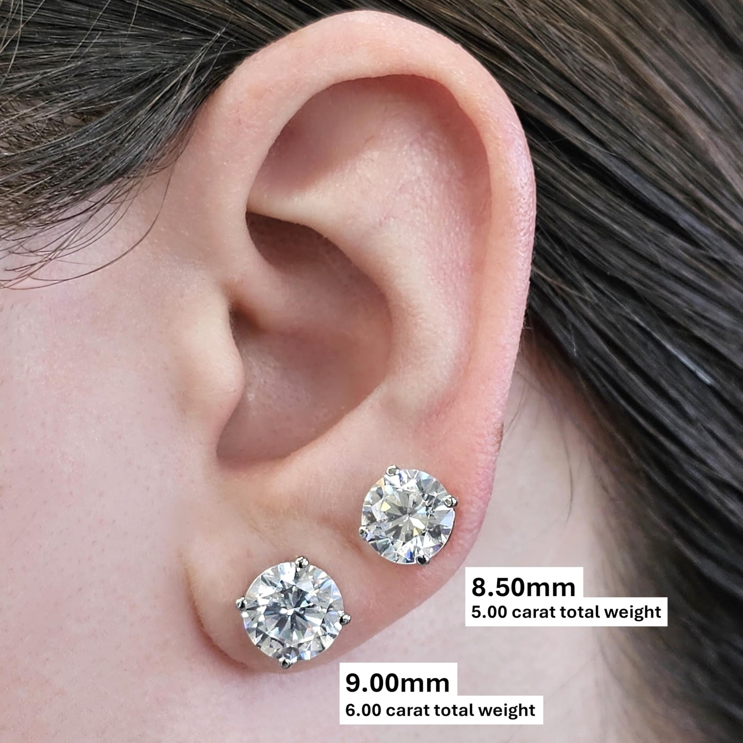 Central Diamond Center Round Simulated Diamond Stud Earrings Hypoallergenic Metal & Sterling Silver CZ - 9.00mm (6.00cttw) Rose