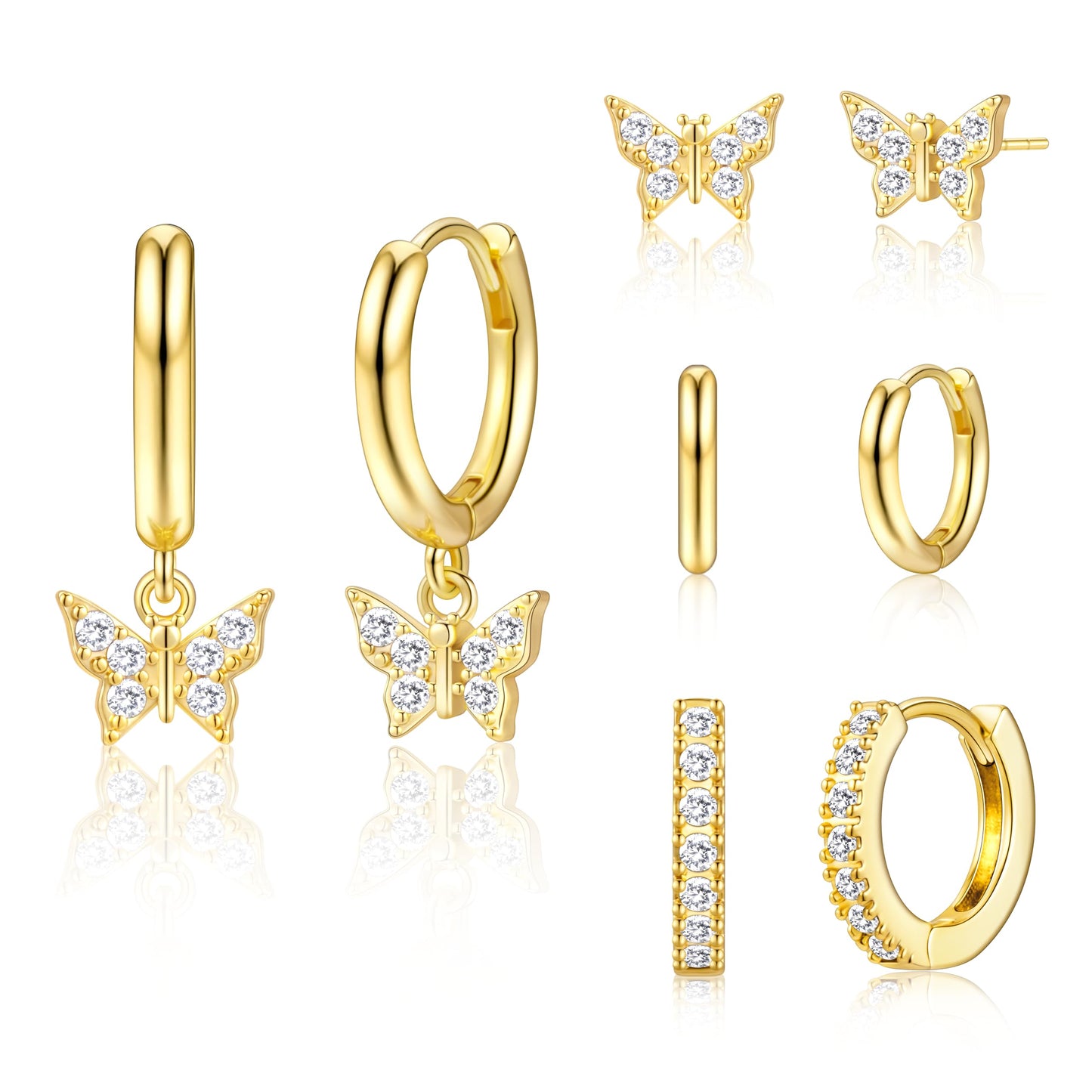 Gold Butterfly Earrings for Women, Huggie Small Stack Cartilage Stud Hoop Earring Sets for Multiple Double Piercing, Conch Helix Rook Tragus Daith Piercing Gold Clip On Jewelry Set Gifts