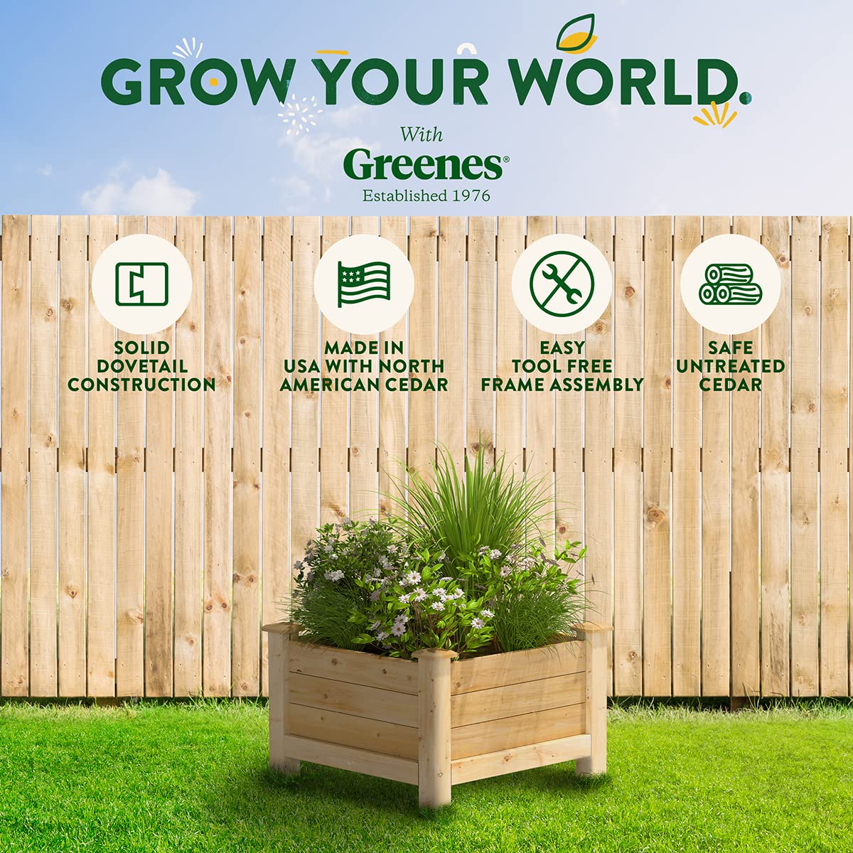 Greenes Fence Premium Cedar Elevated Planter, 24" x 24" x 17" (3/4" Thick) - Made in USA with North American Cedar