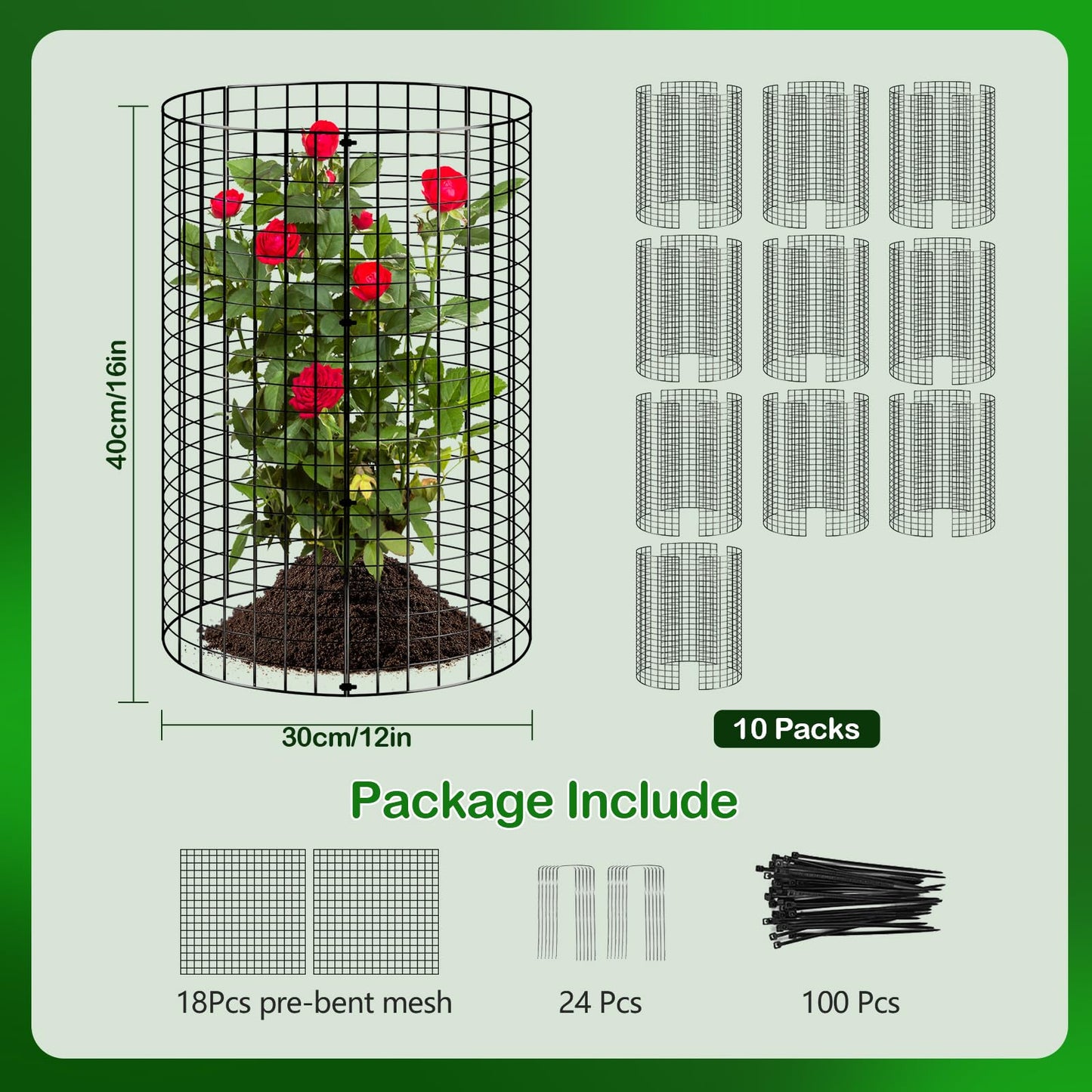 10 Pack Plant Protector from Animals, Wire Mesh Plant Cages for Garden – Sturdy Metal Plant Protectors to Keep Rabbits, Squirrels, and Animals Out– Ideal for Flowers, Outdoor Plants (13'' x 13'')