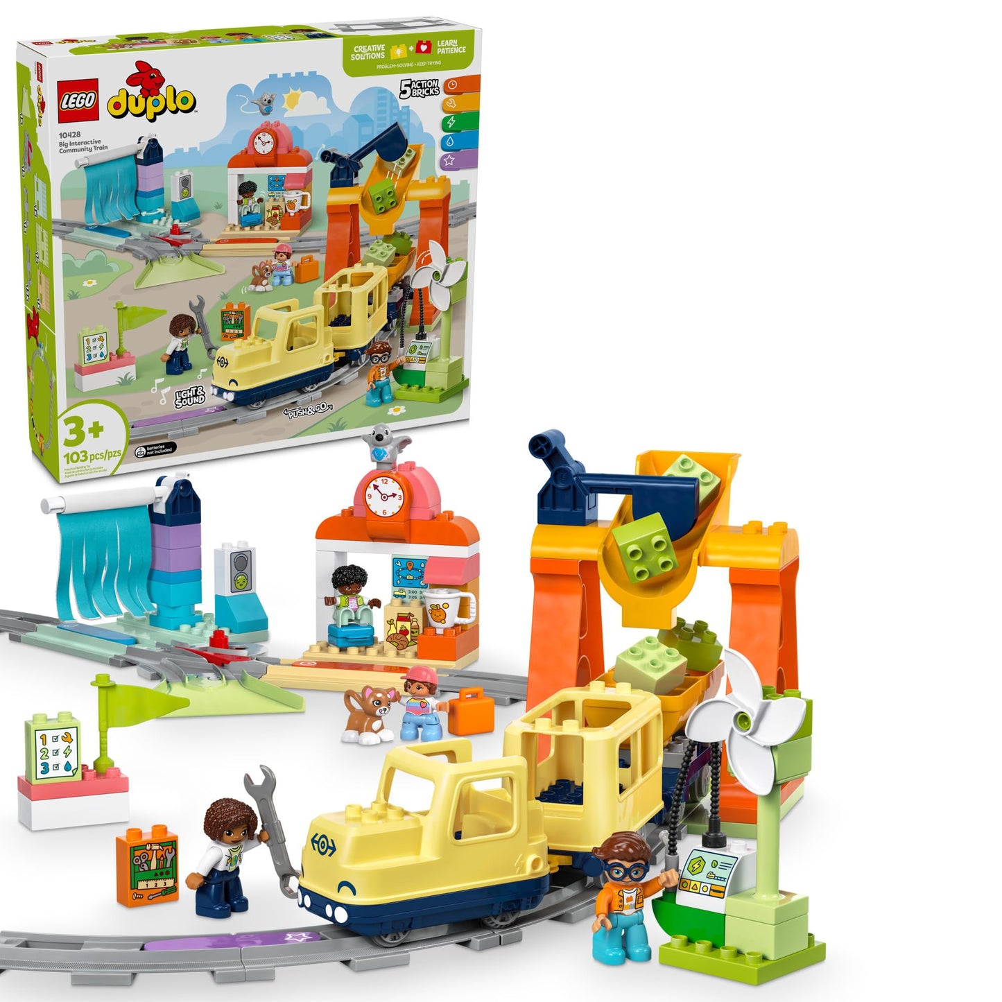 LEGO DUPLO Town Big Interactive Community Train Set - Learning Toddler Train Toy Playset for Boys and Girls, Ages 3+ - Gift Idea for Birthdays and Holidays - 10428