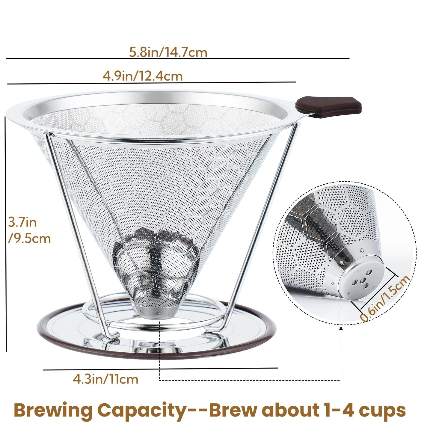 Pour Over Coffee Filter, CHDEXU Stainless Steel Coffee Dripper with Stand, Paperless Reusable Filter with Removable Cup