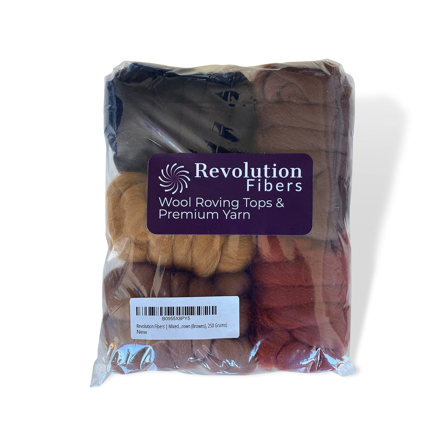 Revolution Fibers | Mixed Merino Wool Variety Pack | Perfect Wool Roving for Spinning, Needle Felting, Wet Felting, Weaving and Crafting (Barky Brown (Browns), 250 Grams)