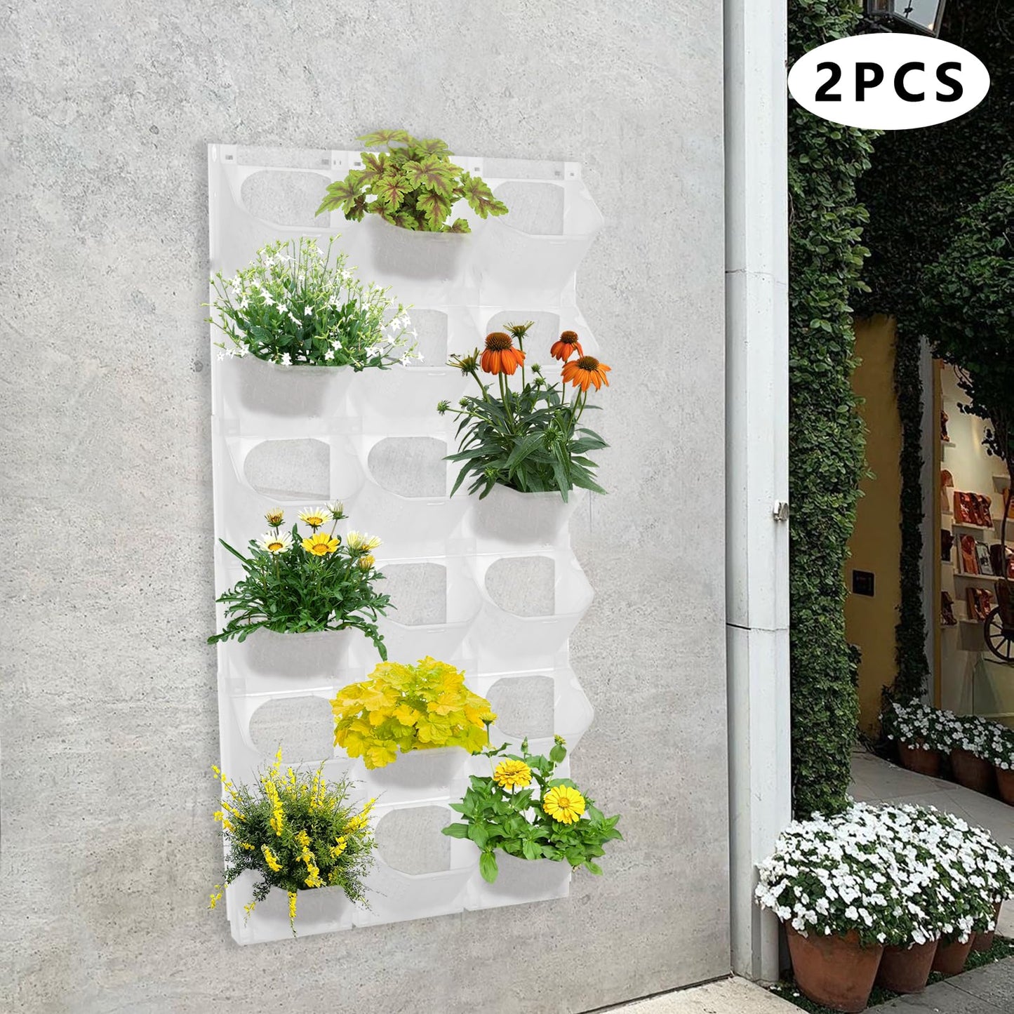 NTNOEA Vertical Wall Planter with 36 Self-Watering Pots, 180LB Capacity Stackable Garden Planter for Outdoor/Indoor, White Wall-Mounted Planters with Drip Irrigation for Herbs Flowers Vegetables