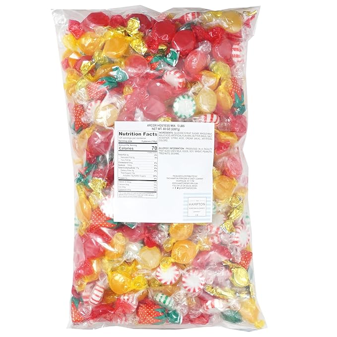 Hostess Mix, 5 Pound Bulk Candy (Approx. 375 pcs.), Candy, Old Fashioned Hard Candy Assortment, Butterscotch, Strawberry Candy, Cinnamon Discs, Peppermints