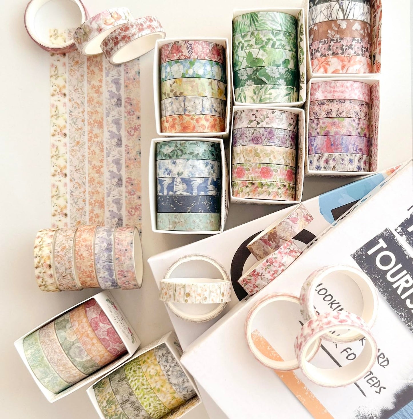 YUBX Flowers Washi Tape Set 60 Rolls Floral Patterns Decorative Skinny Blooms Masking Tapes for Arts, DIY Crafts, Journals, Planners, Scrapbook, Wrapping (Spring)