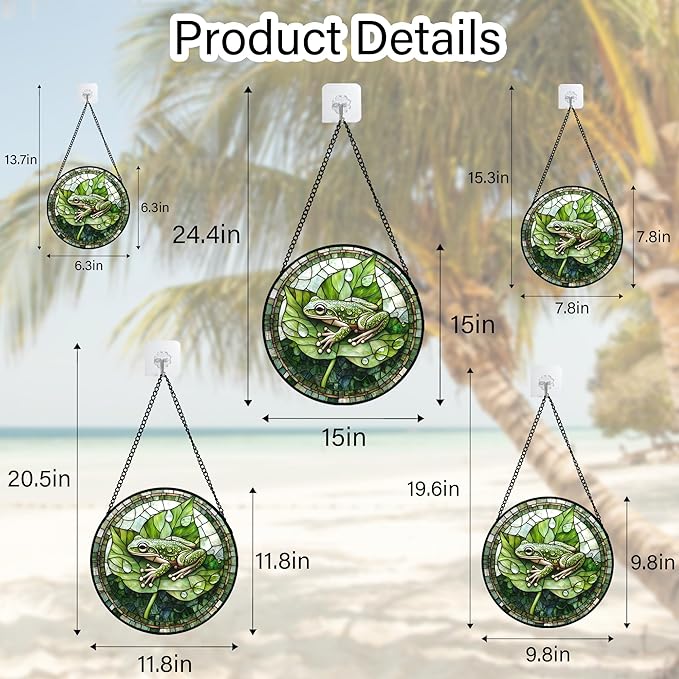 CRISGIF Stained Glass Window Hanging - Cute Frog Suncatcher for Doors Garden Patio Green Leaves Sun Catchers Decor Christmas Mother's Day Birthday Gifts for Women Men Mom Nana Boy Friend 7.8 in