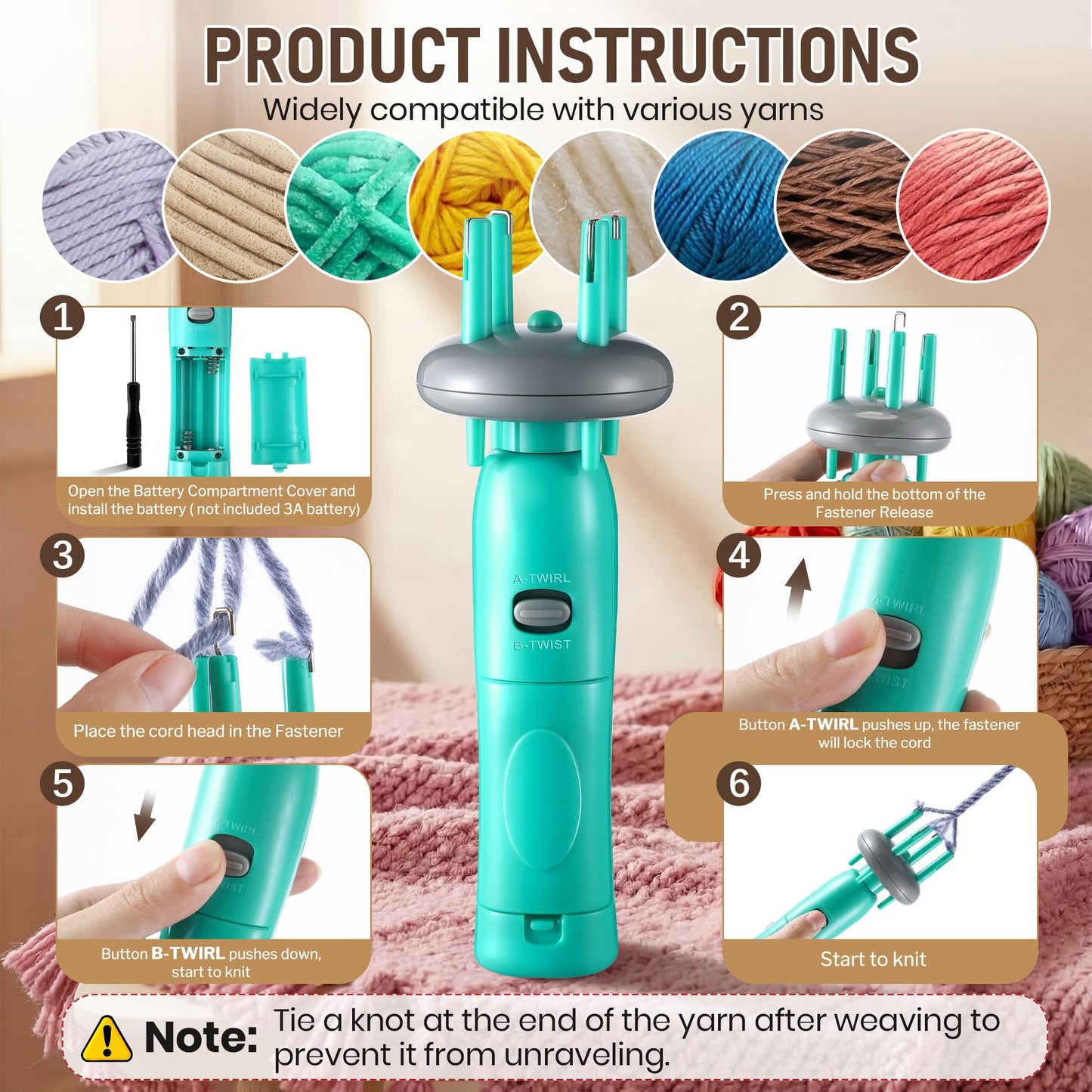 Gulfmew Portable Cord Maker & Fringe Twister, Handheld Yarn Crafting Tool for DIY Macrame & Knotting, Lightweight & Beginner-Friendly, Twisting Tassels in Seconds for Scarves(Green)
