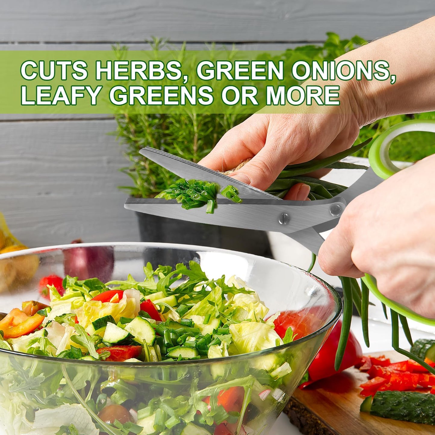 2 Pack Green Herb Scissors, Shallot Scissors, Multipurpose 5 Blade Kitchen Herb Shears, Herb Cutter with Safety Cover and Cleaning Comb for Chopping Shallot Basil Chive Parsley