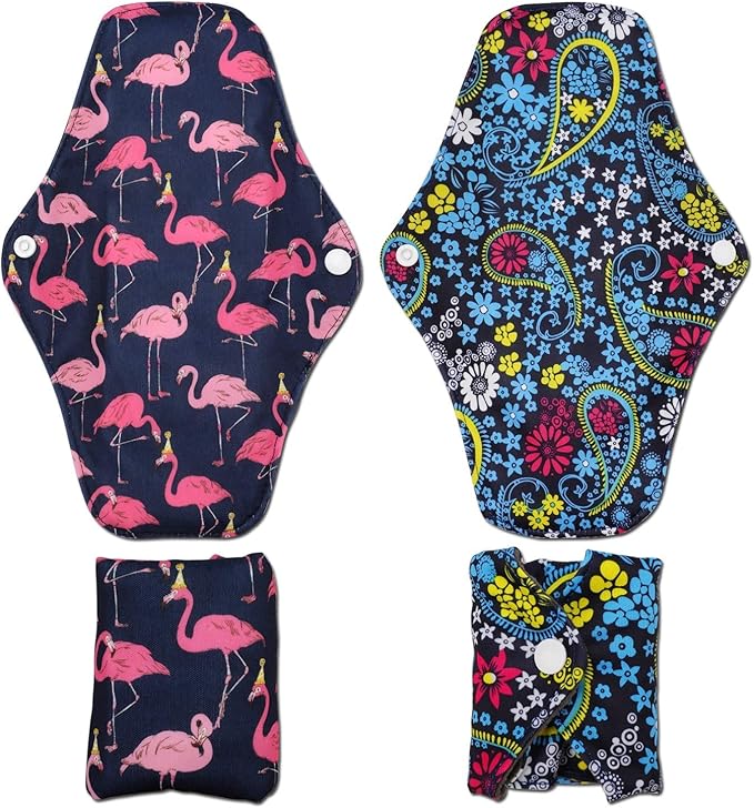 Reusable Menstrual Pads (7 in 1, 10in*7in), PHOGARY Bamboo Cloth Pad for Heavy Flow with Wet Bag, Large Sanitary Pads Set with Wings for Women, Washable Overnight Cloth Panty Liners Period Pad