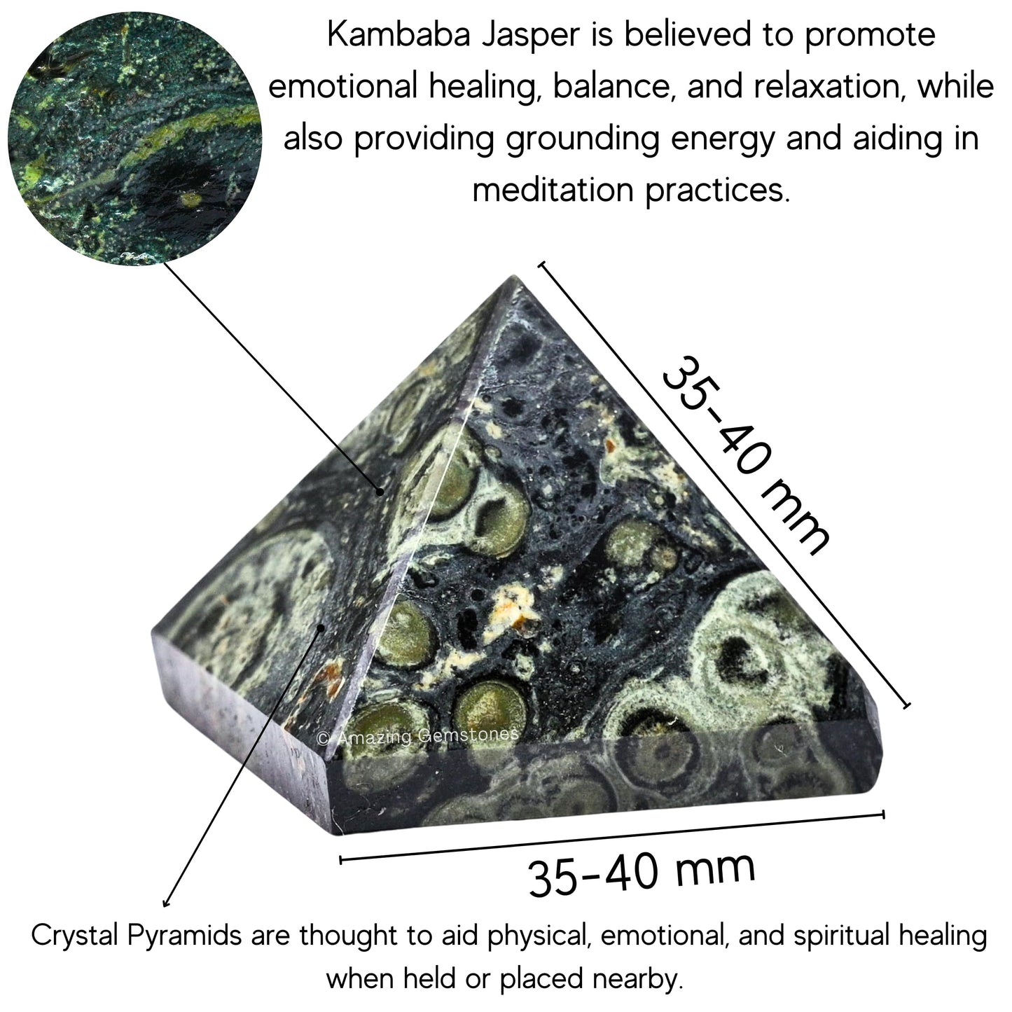 Kambaba Jasper Pyramid Crystal Healing Stones - 1.5" Great Pyramid Figurine of Natural Stone Pyramid for Meditation, Reiki, Chakra Balancing and Crystal Pyramids Grid