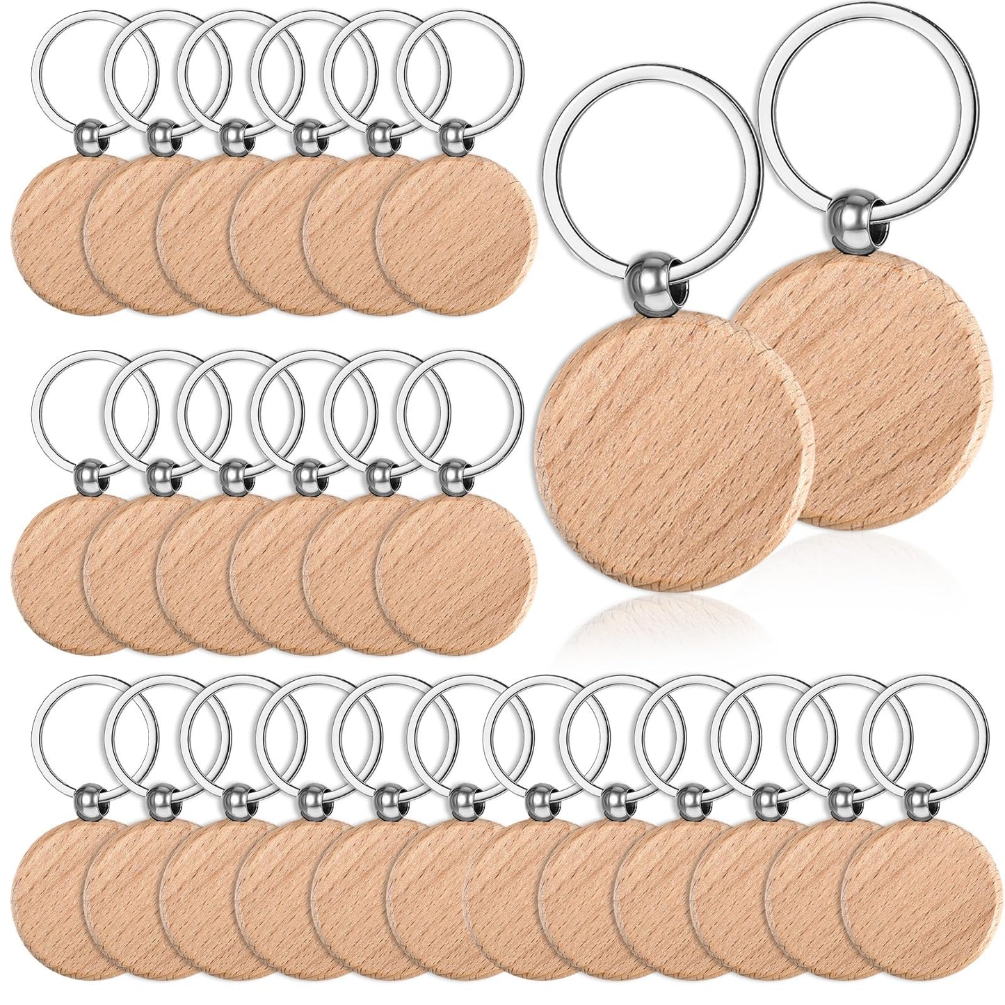 MAQUITA 100 PCS Wooden Keychain Blanks for Engraving, Wood Engraving Blanks Key Chain, DIY Wooden Key Ring Keys Tag