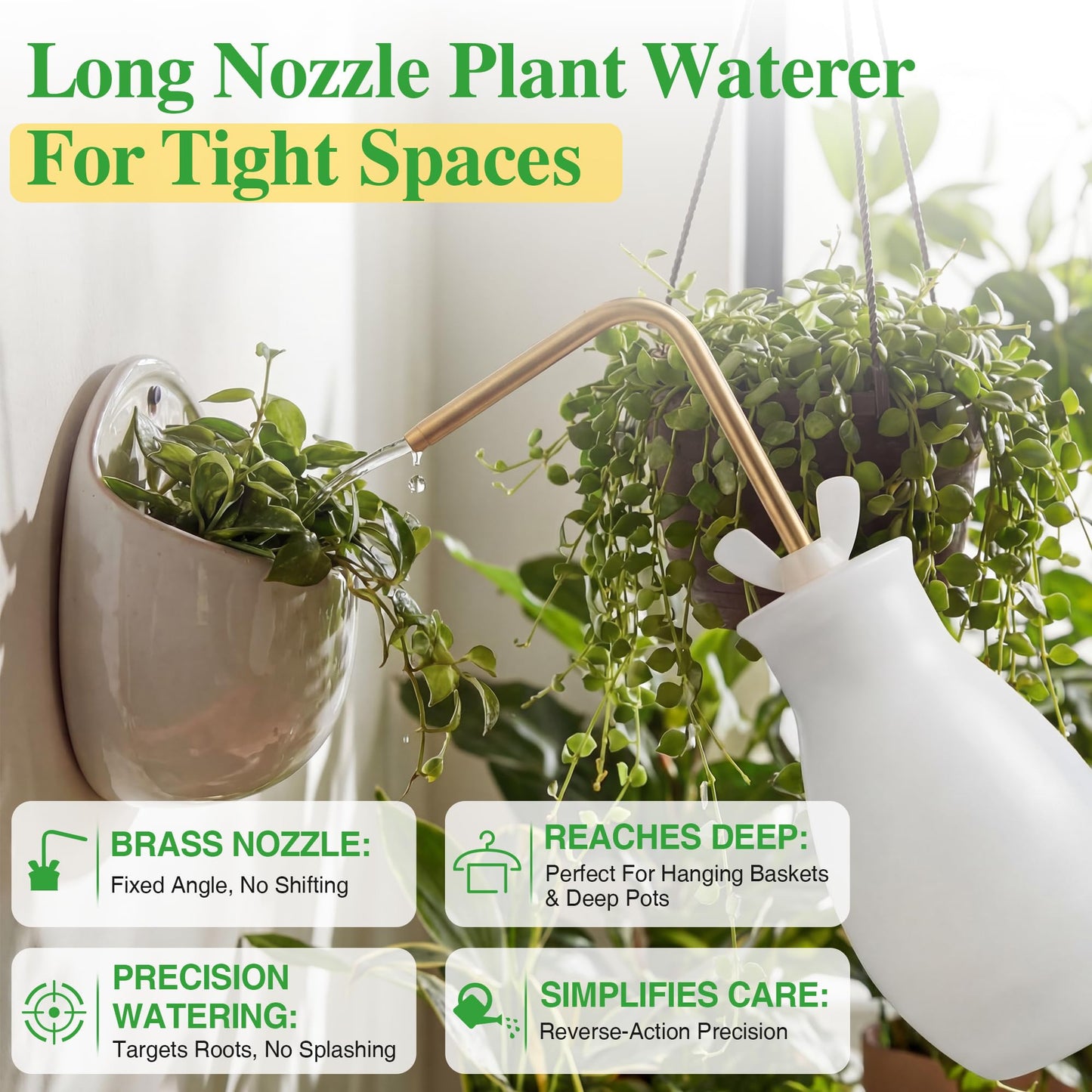 Squeeze Bottle for Hanging Plants, 19" Long Spout Plant Watering Bottle, Easy Squeeze Indoor/Outdoor Watering Can Alternative, Precise Sprinkling for Hanging Baskets, Houseplants (8 oz)