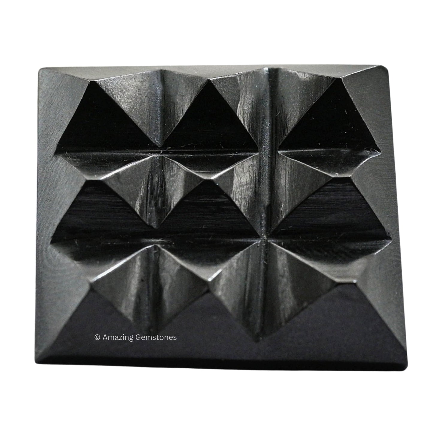 Amazing Gemstone Shungite Crystal Pyramid with 9 Pyramid Plate Bottom - 1" Mini Pyramid Figurine of Natural Stone Pyramid for Meditation, Reiki, Chakra Balancing Vastu Pooja and Crystal Grids