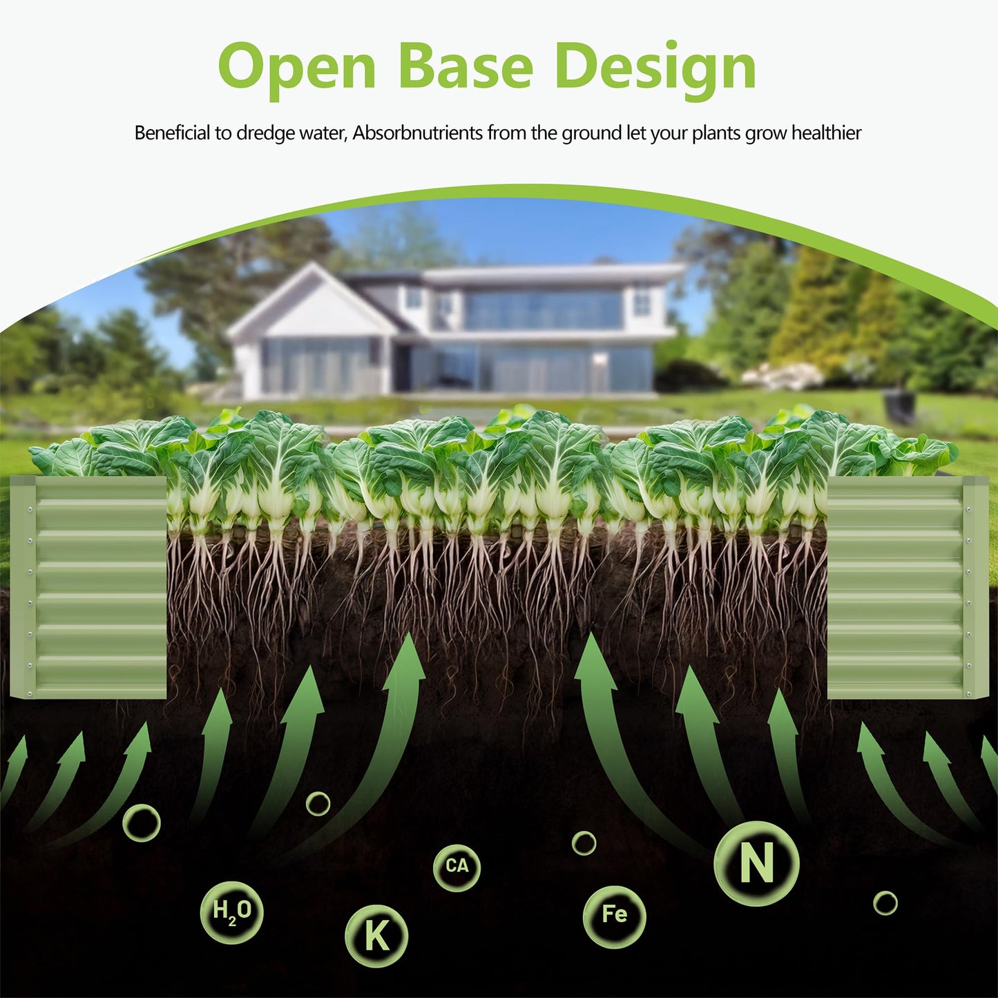 Ayen Guard 8x2x2FT Galvanized Raised Garden Bed,Galvanized Planter Boxes Outdoor, Large Metal Raised Garden Beds for Vegetables-Green