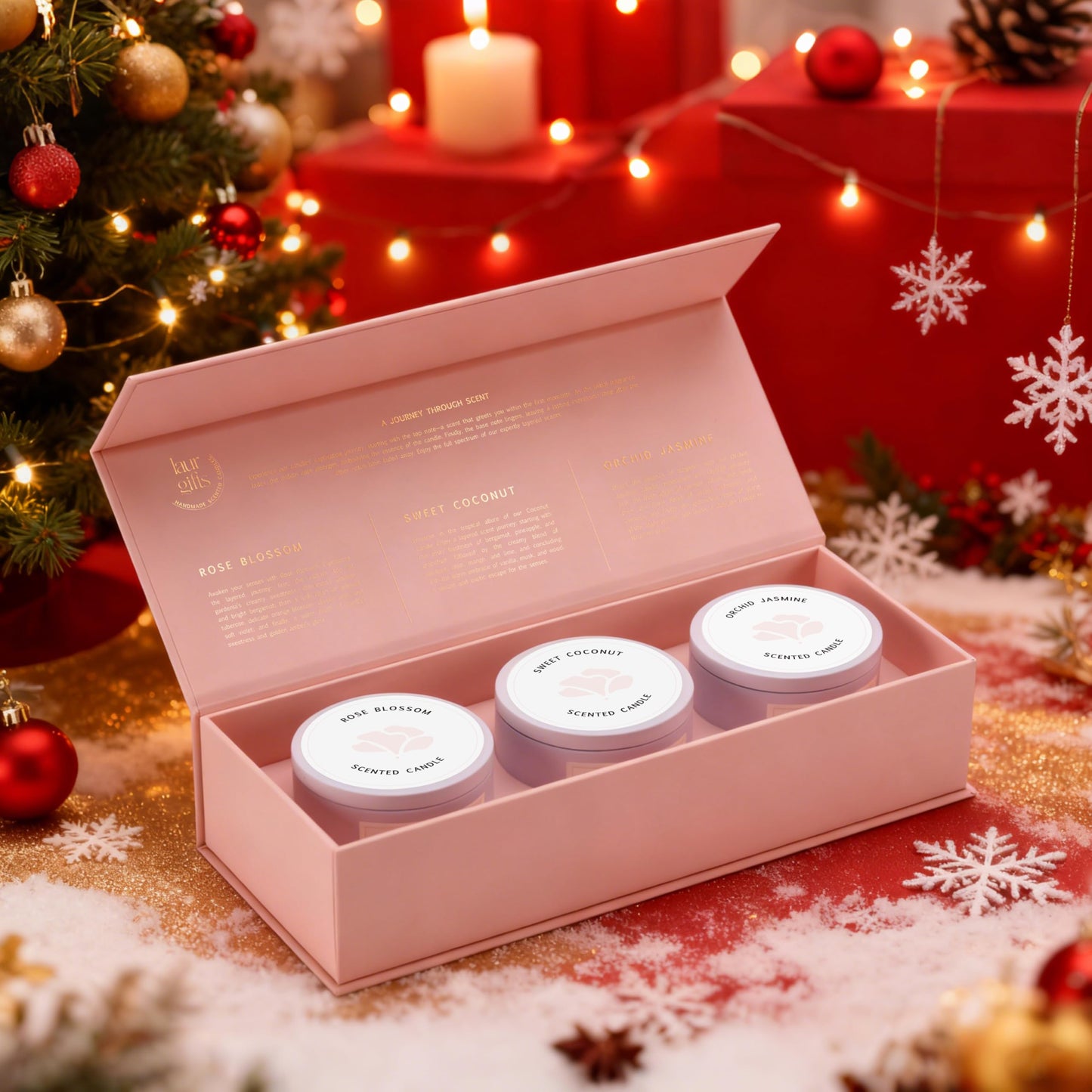 Luxury Candle Gift Set for Women – Luxury Candle Box with 3 Scented Soy Candles in Pink Box – Mother's Day, Birthday & Housewarming Gift