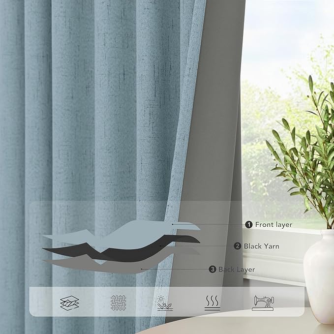Dusty Stone Blue Completely Blackout Curtains Back Tab Loop Pocket Bedroom Draperies Window Treatment Soundproof Thermal Black Out Long Curtains for Living Room Nursery 52 x 102 Inch Length 2 Panels