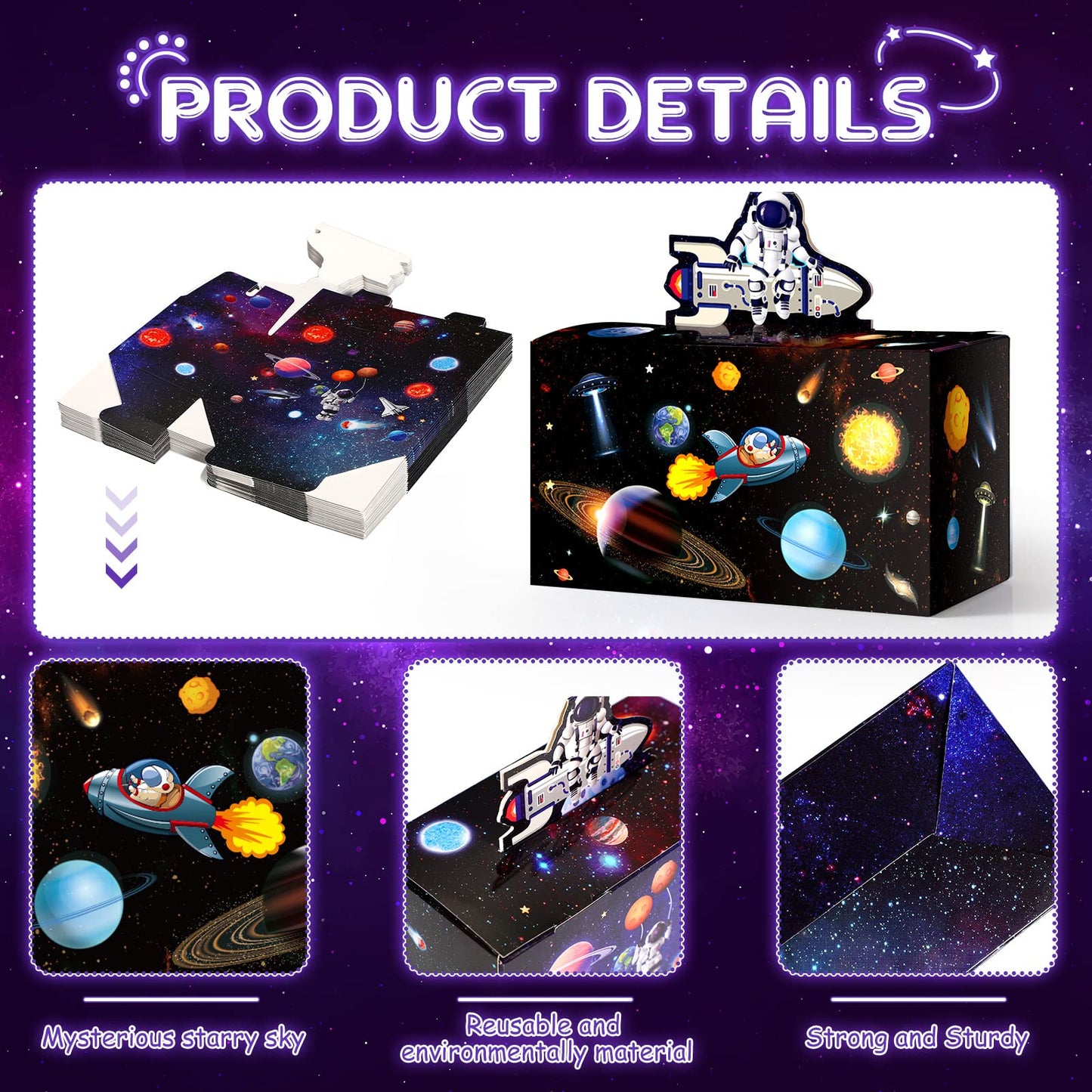 Nezyo 24 Pcs 4.8 x 2.4 x 5.2 Inches Space Party Favor Boxes Small Galaxy Gable Boxes Solar System Planet Cardboard Gift Candy Goodie Bags for Space Theme Birthday Party Supplies(Astronaut)
