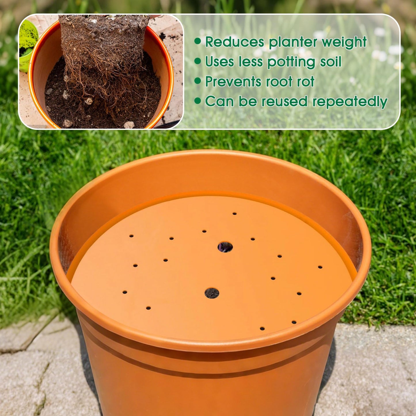 Tryitsbest Round Planter Insert for Large Pots, 8" Tall Flower Pot Fillers for Planters with Drainage Holes for Indoor Outdoor Gardening Plants Container (1 Pack, 8 inch)
