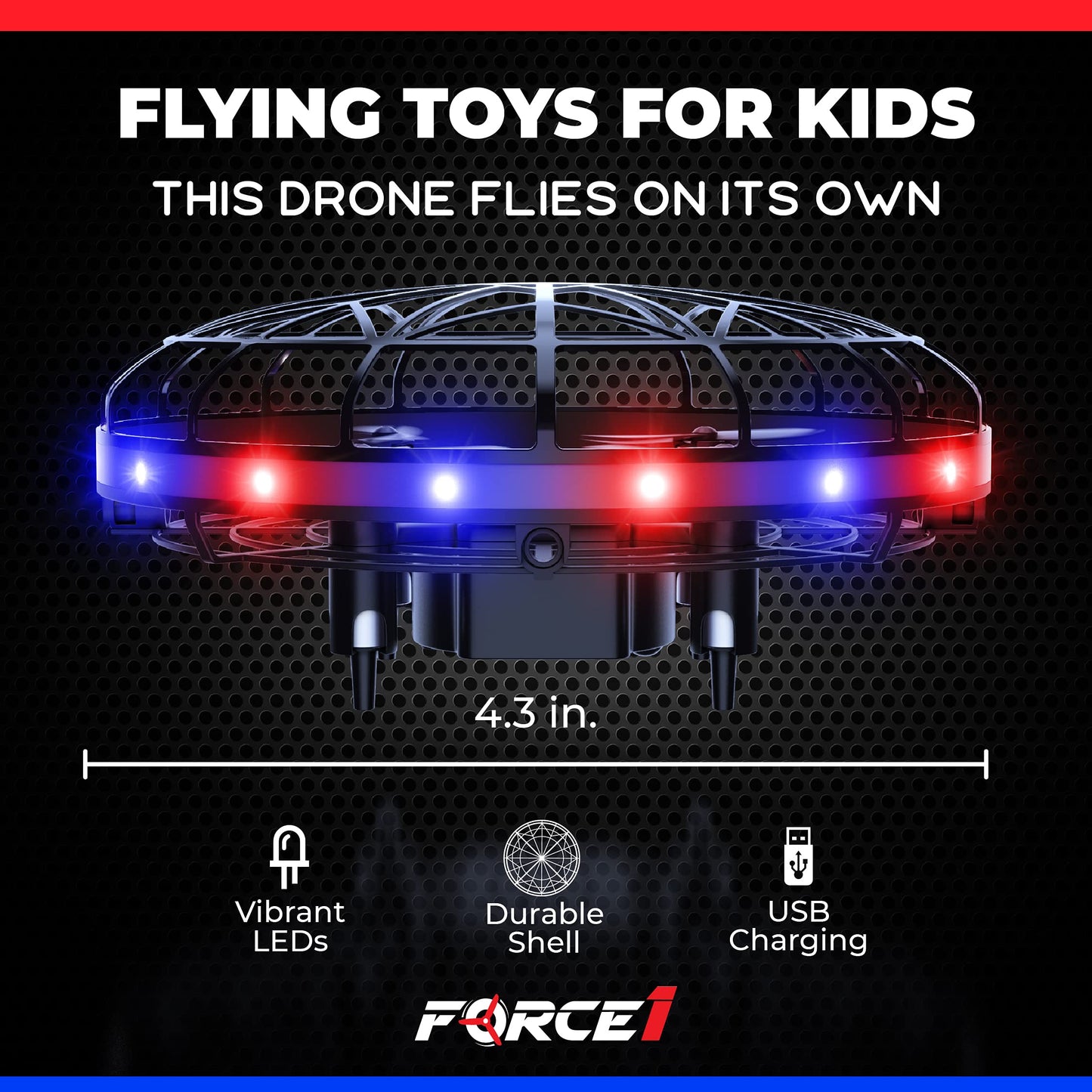 Force1 Scoot LED Hand Operated Drone for Kids or Adults - Hands Free Motion Sensor Mini Drones, Easy Indoor Flying Orb Ball Small UFO Toy for Boys and Girls (Red/Blue)
